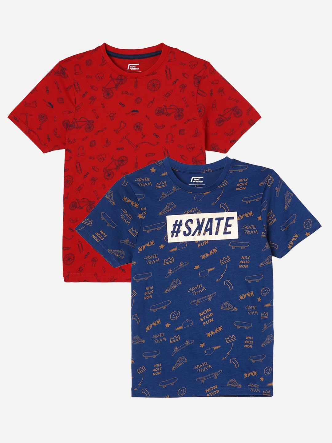 

Fame Forever by Lifestyle Boys Pack Of 2 Printed Cotton T-shirt, Blue