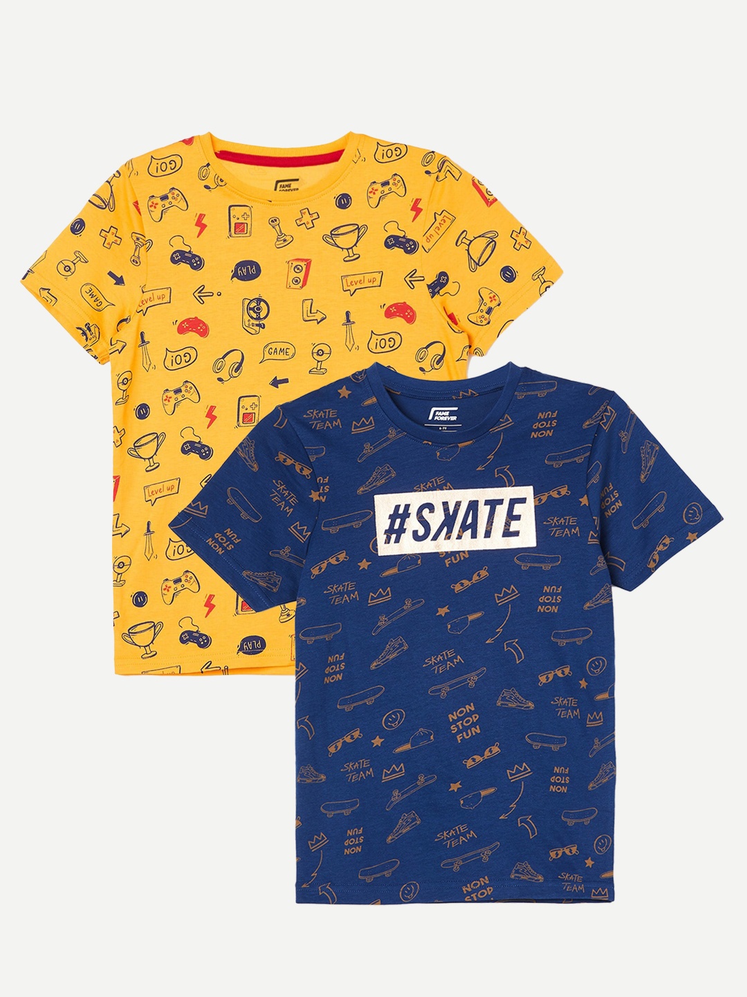 

Fame Forever by Lifestyle Boys Pack Of 2 Printed Cotton T-shirt, Blue