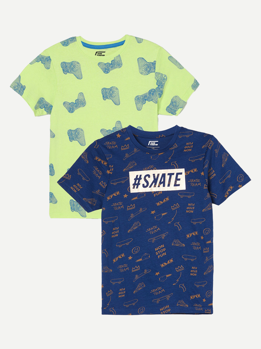

Fame Forever by Lifestyle Boys Pack Of 2 Printed Cotton T-shirt, Blue