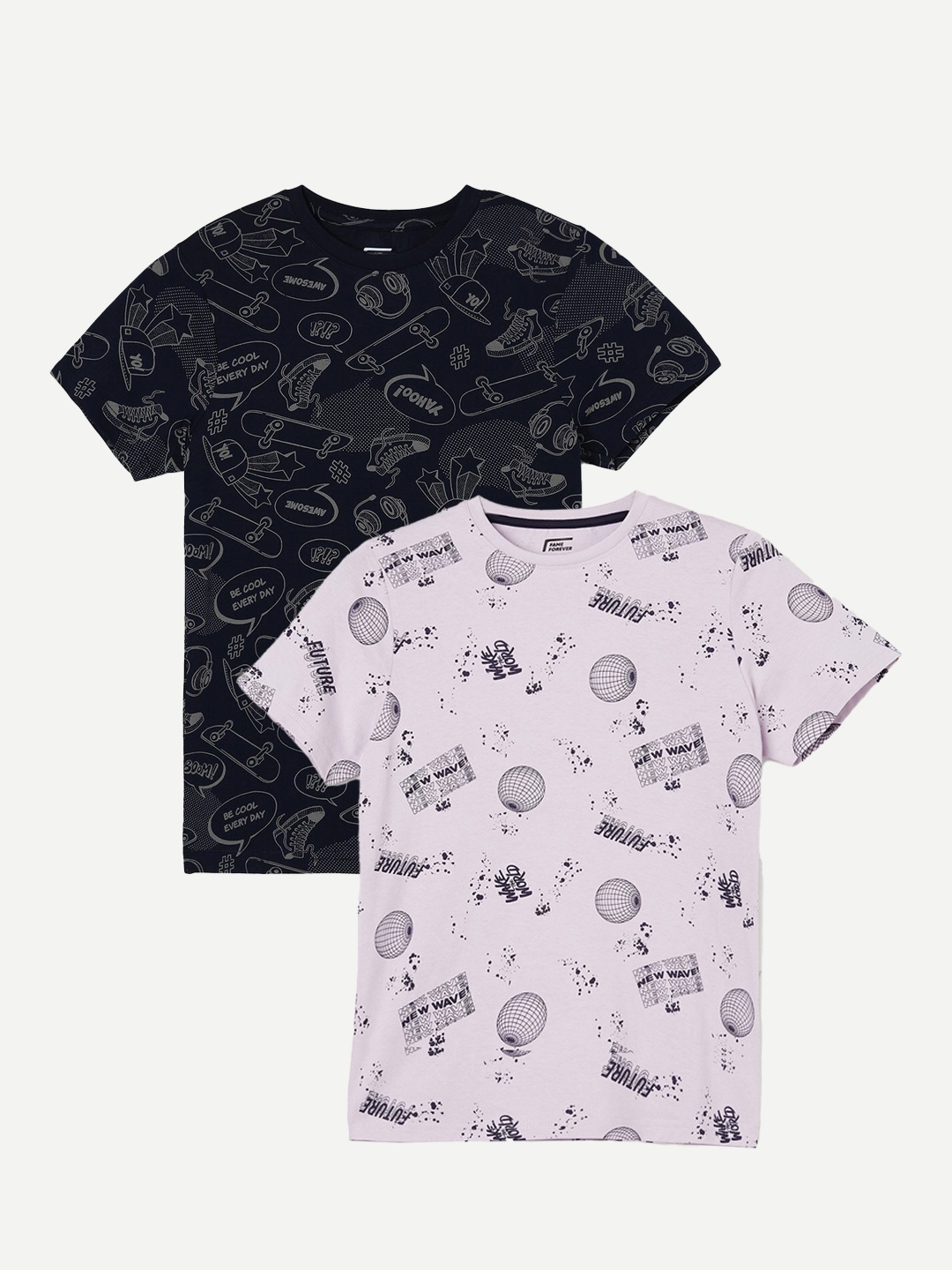 

Fame Forever by Lifestyle Boys Pack Of 2 Printed Cotton T-shirt, Purple
