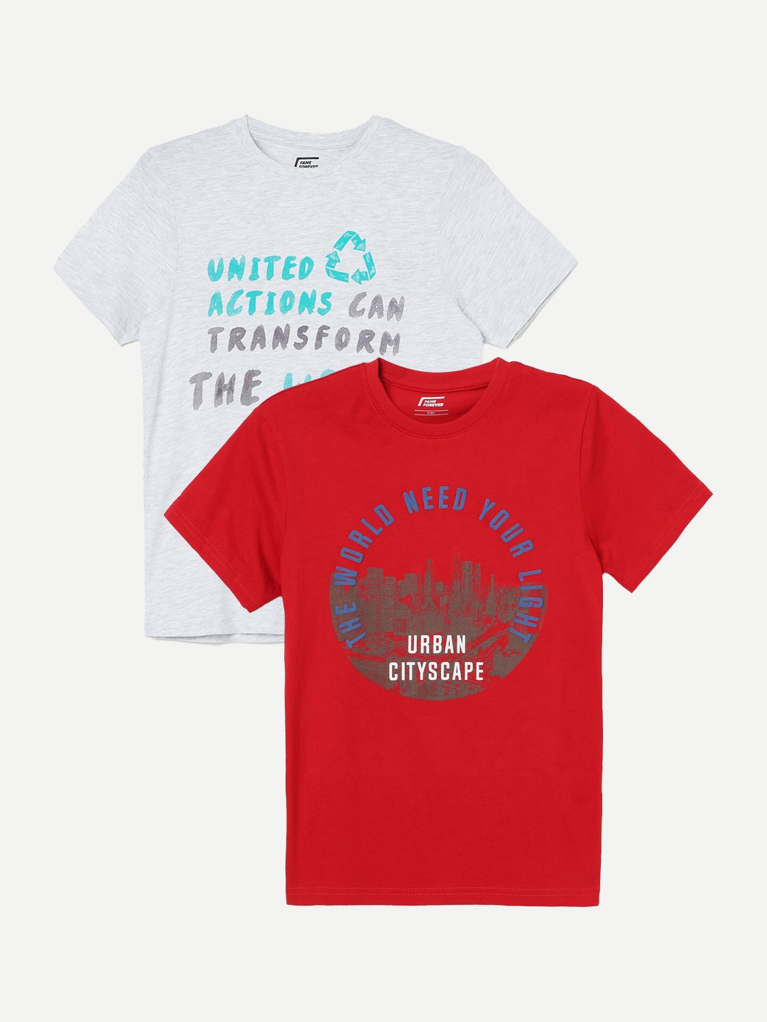 

Fame Forever by Lifestyle Boys Pack Of 2 Typography Printed Pure Cotton T-Shirts, Red
