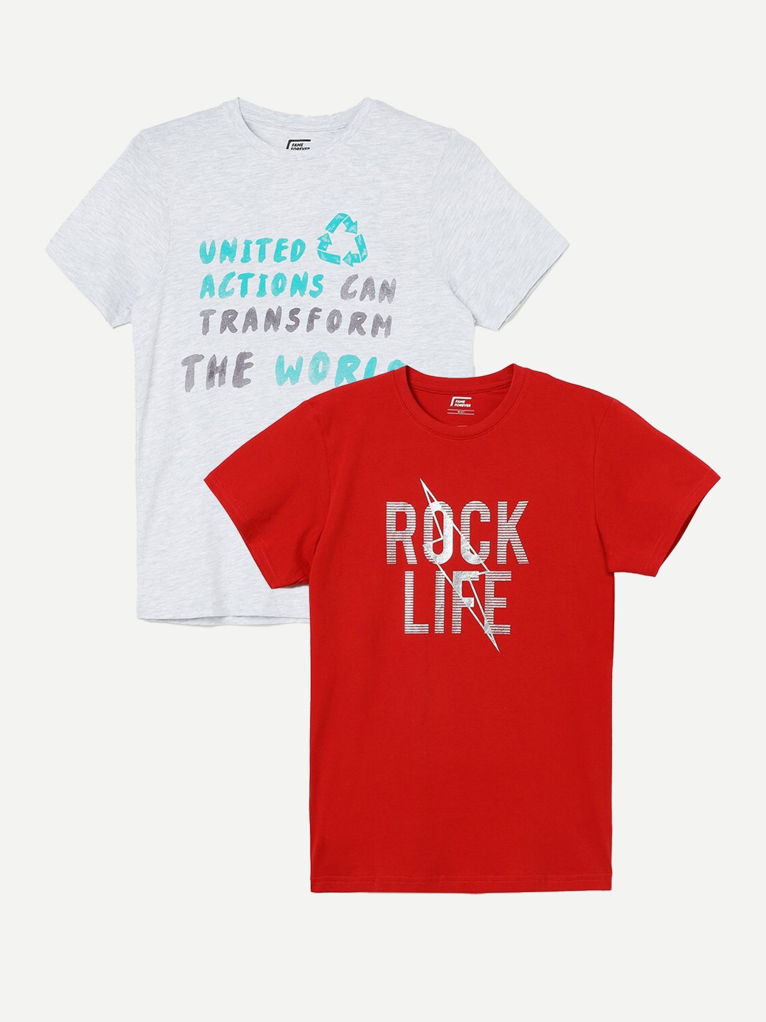 

Fame Forever by Lifestyle Boys Pack Of 2 Typography Printed Pure Cotton T-Shirts, Red