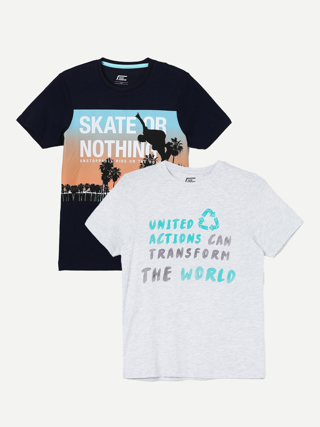 

Fame Forever by Lifestyle Boys Pack Of 2 Printed Cotton T-Shirts, Grey