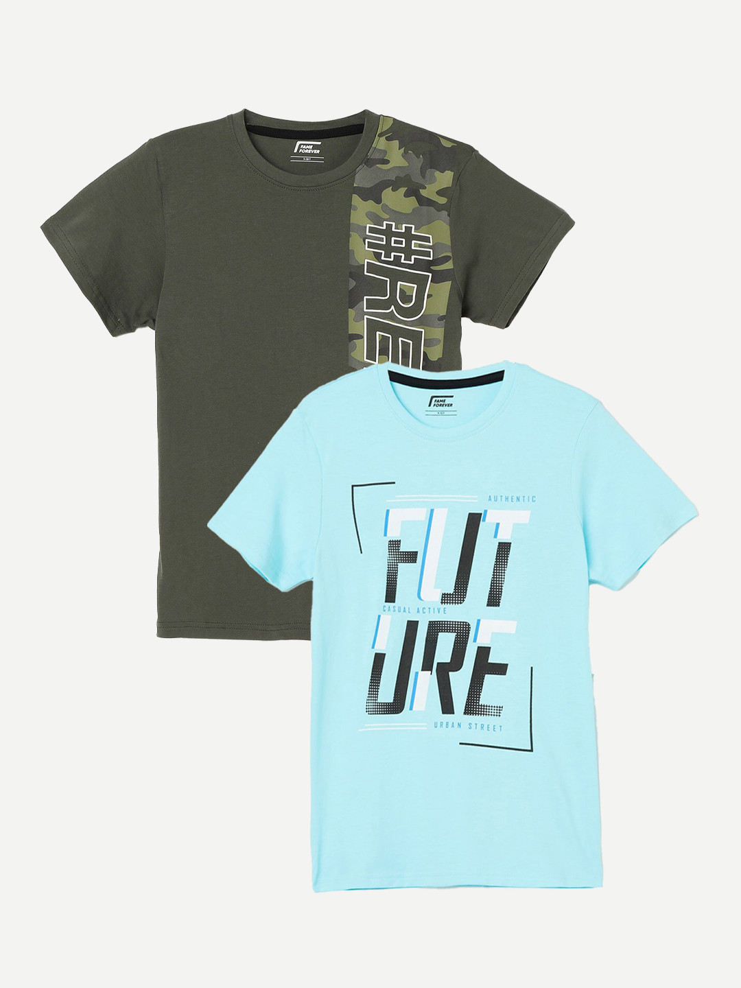 

Fame Forever by Lifestyle Boys Pack Of 2 Typography Printed Pure Cotton T-Shirts, Blue