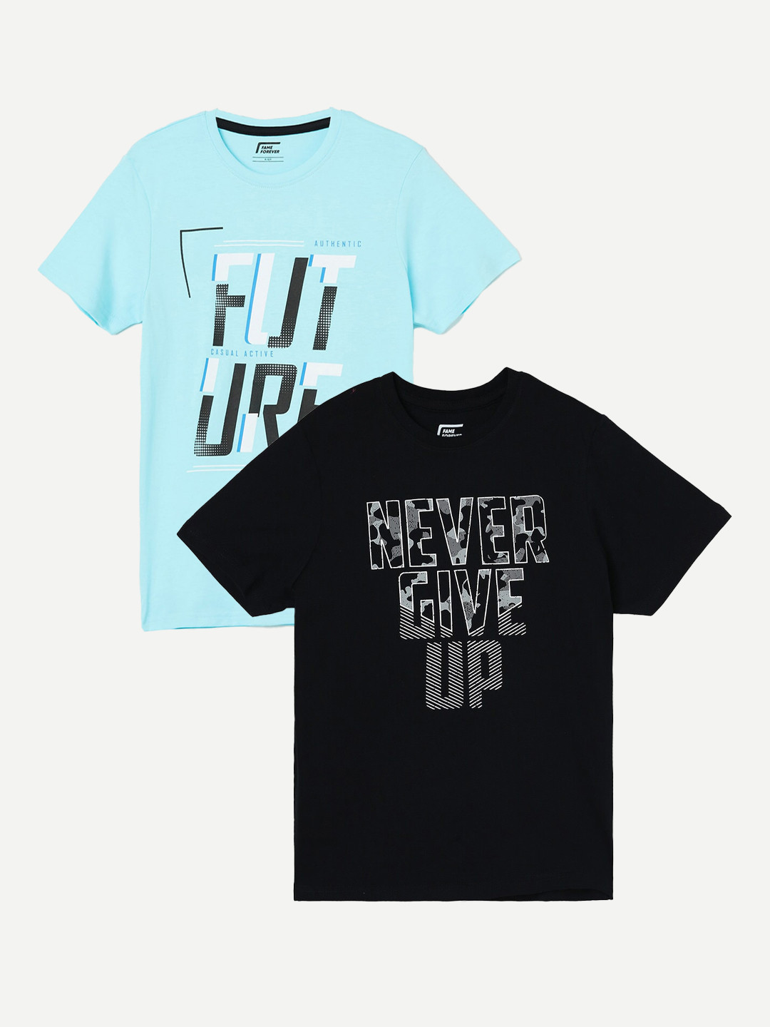 

Fame Forever by Lifestyle Boys Pack Of 2 Typography Printed Pure Cotton T-Shirts, Black