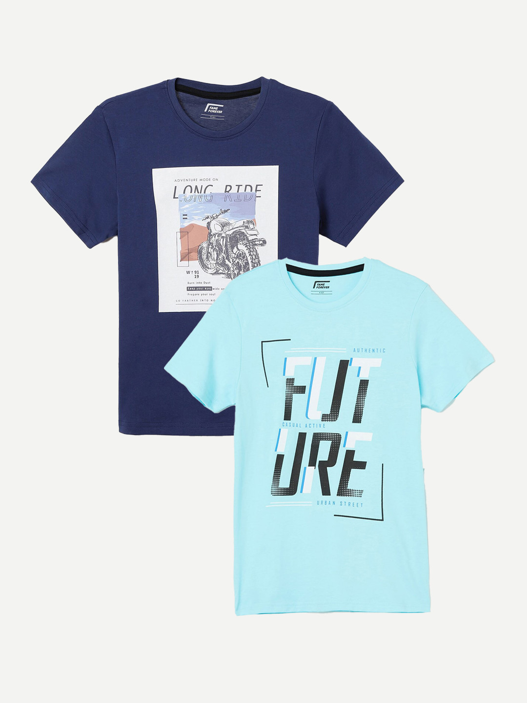 

Fame Forever by Lifestyle Boys Pack Of 2 Printed Pure Cotton T-Shirts, Blue