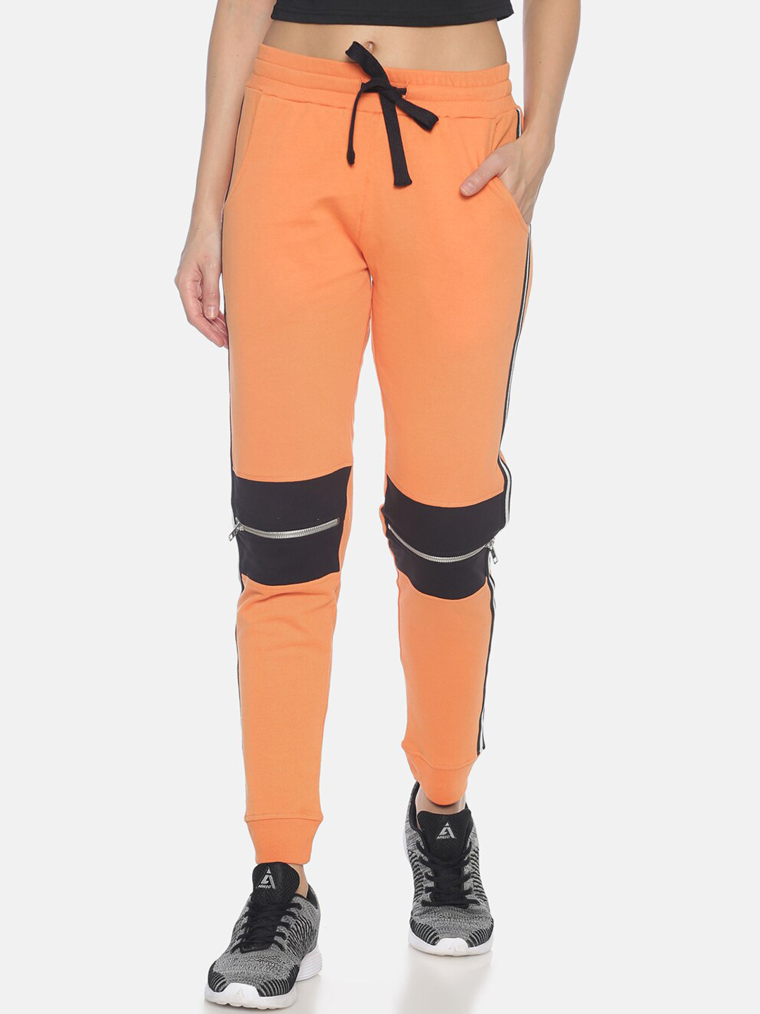 

KULTPRIT Women Side Striped Detail Slim Fit Cotton Joggers, Orange