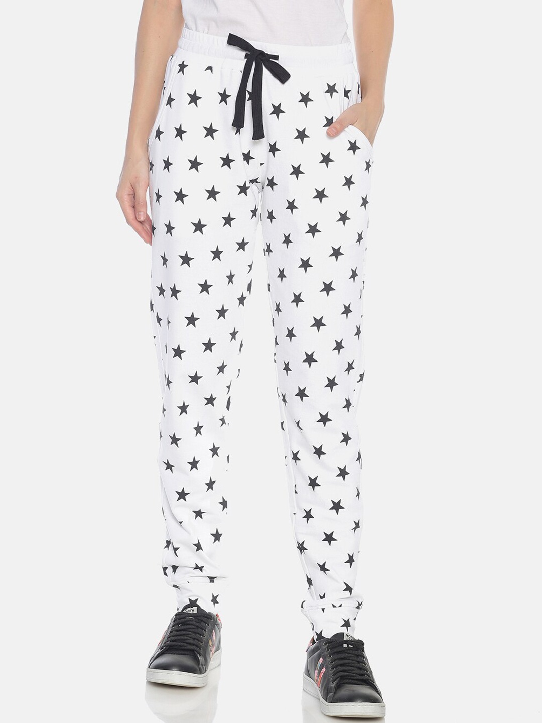 

KULTPRIT Women Printed Pure Cotton Slim-Fit Joggers, White