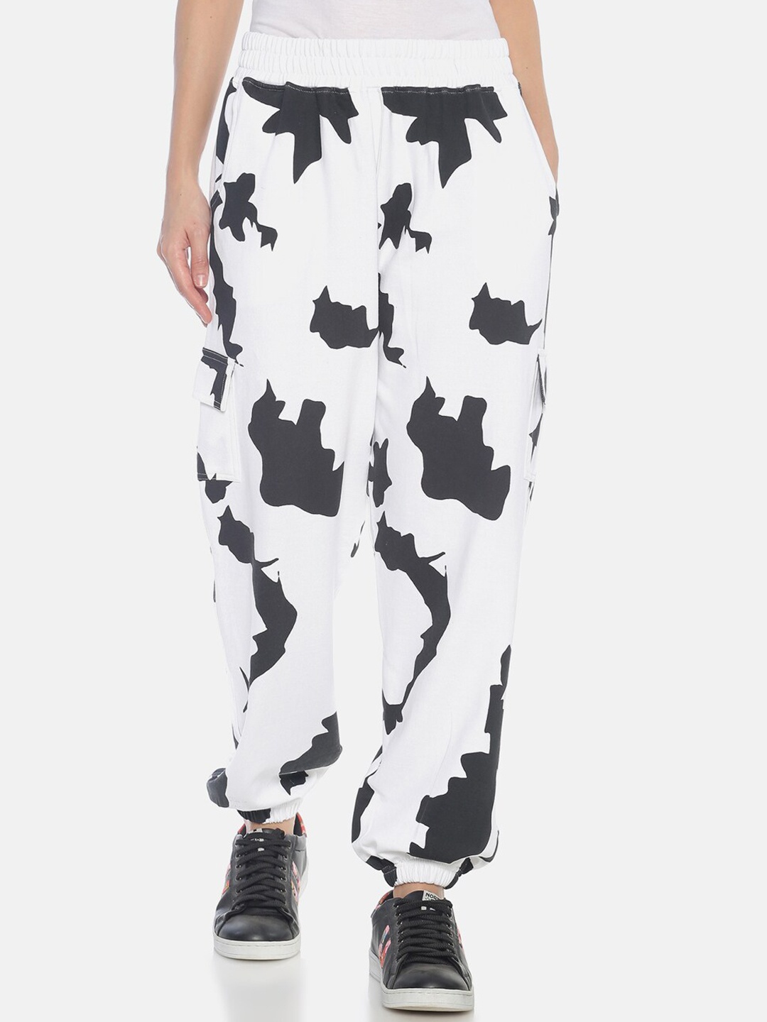 

KULTPRIT Women Printed Pure Cotton Relaxed Fit Joggers, White