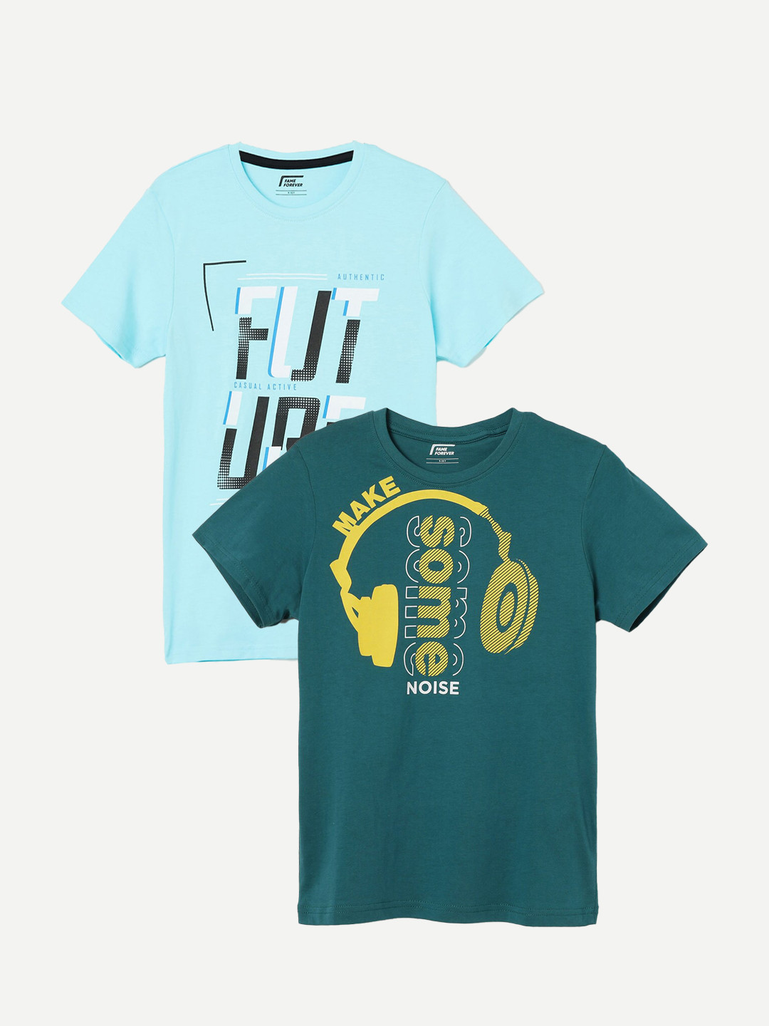 

Fame Forever by Lifestyle Boys Pack Of 2 Typography Printed Cotton T-Shirts, Teal