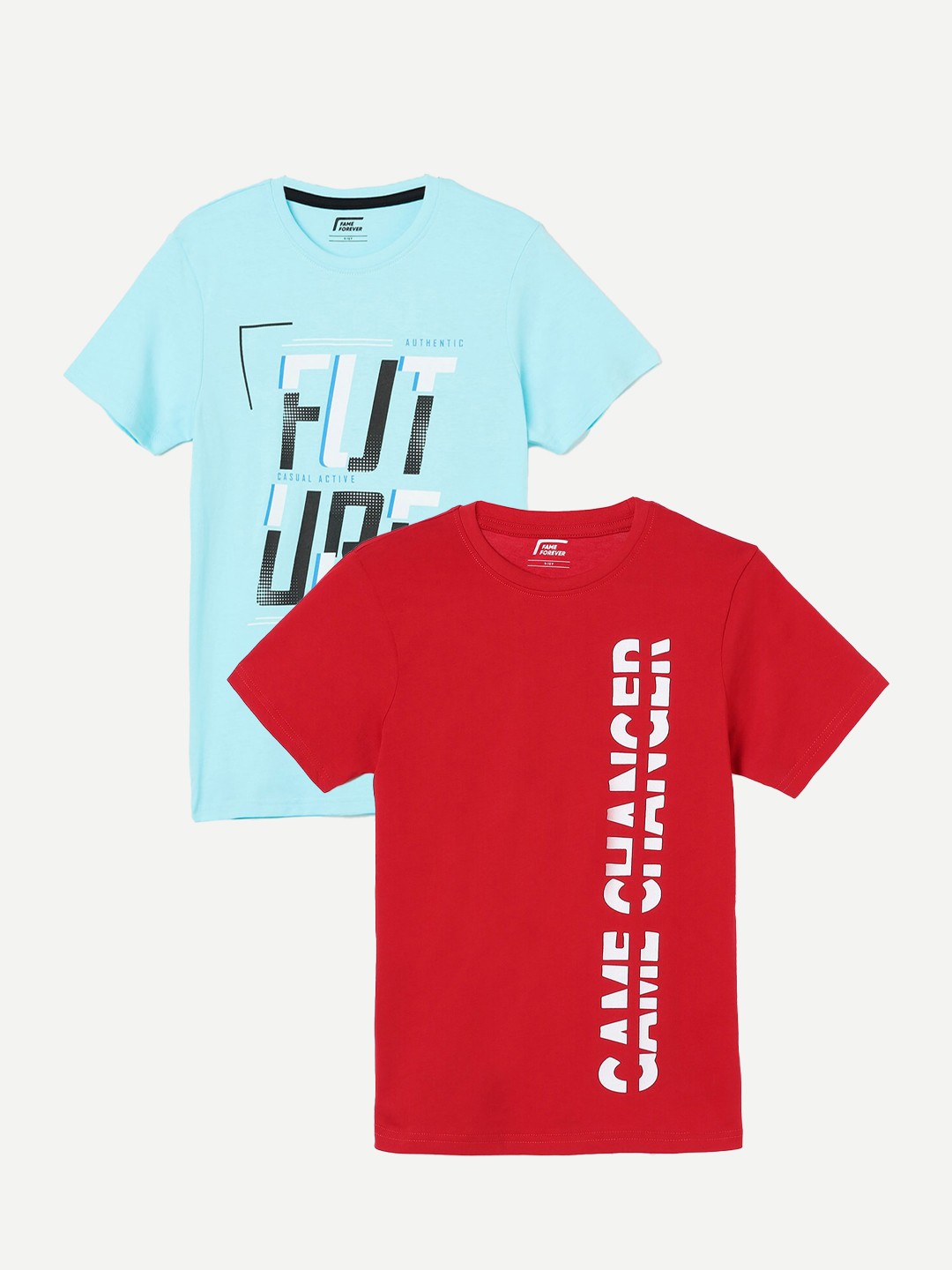 

Fame Forever by Lifestyle Boys Pack Of 2 Typography Printed Pure Cotton T-Shirts, Red