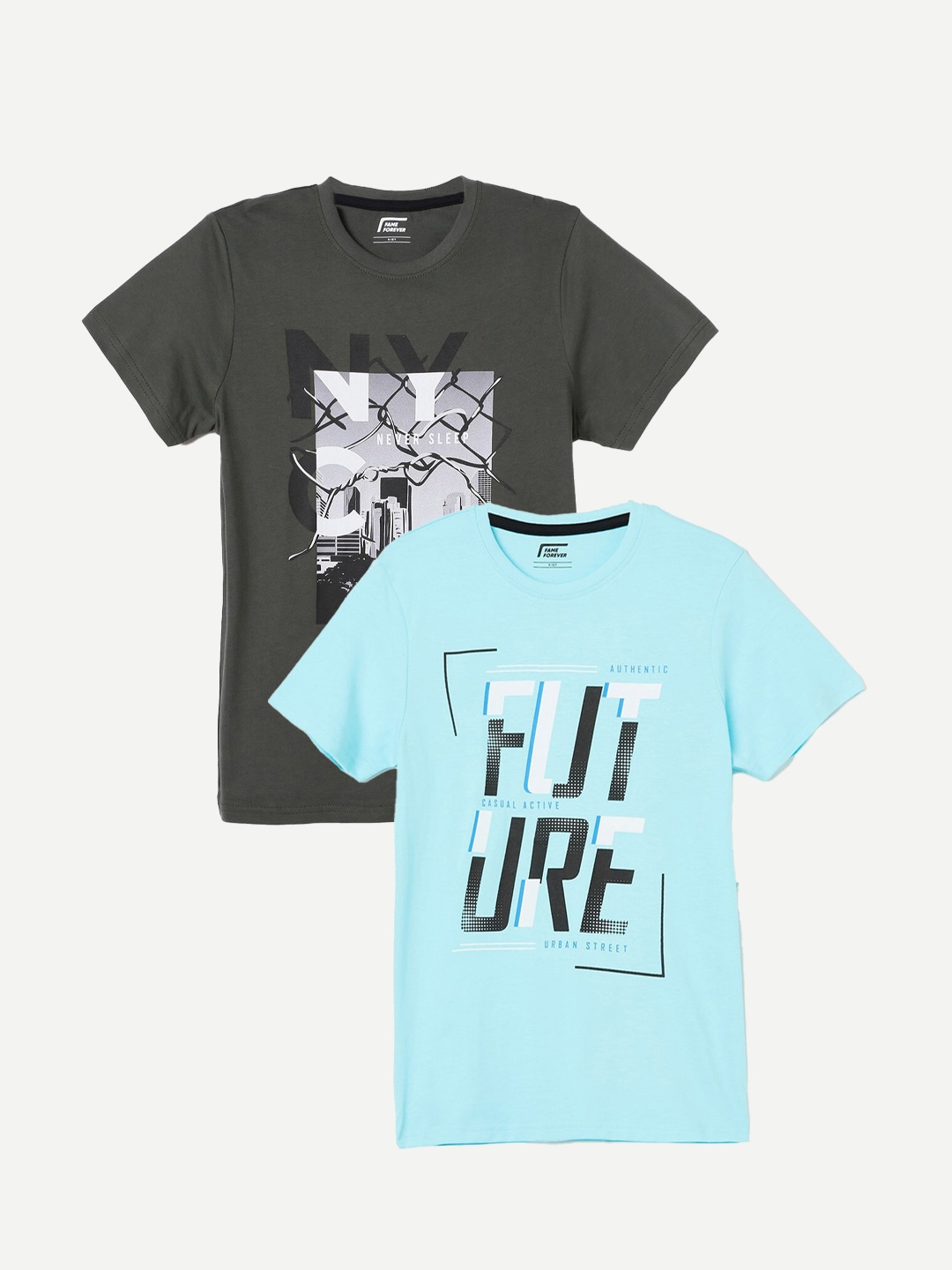 

Fame Forever by Lifestyle Boys Pack Of 2 Printed Pure Cotton T-Shirts, Blue