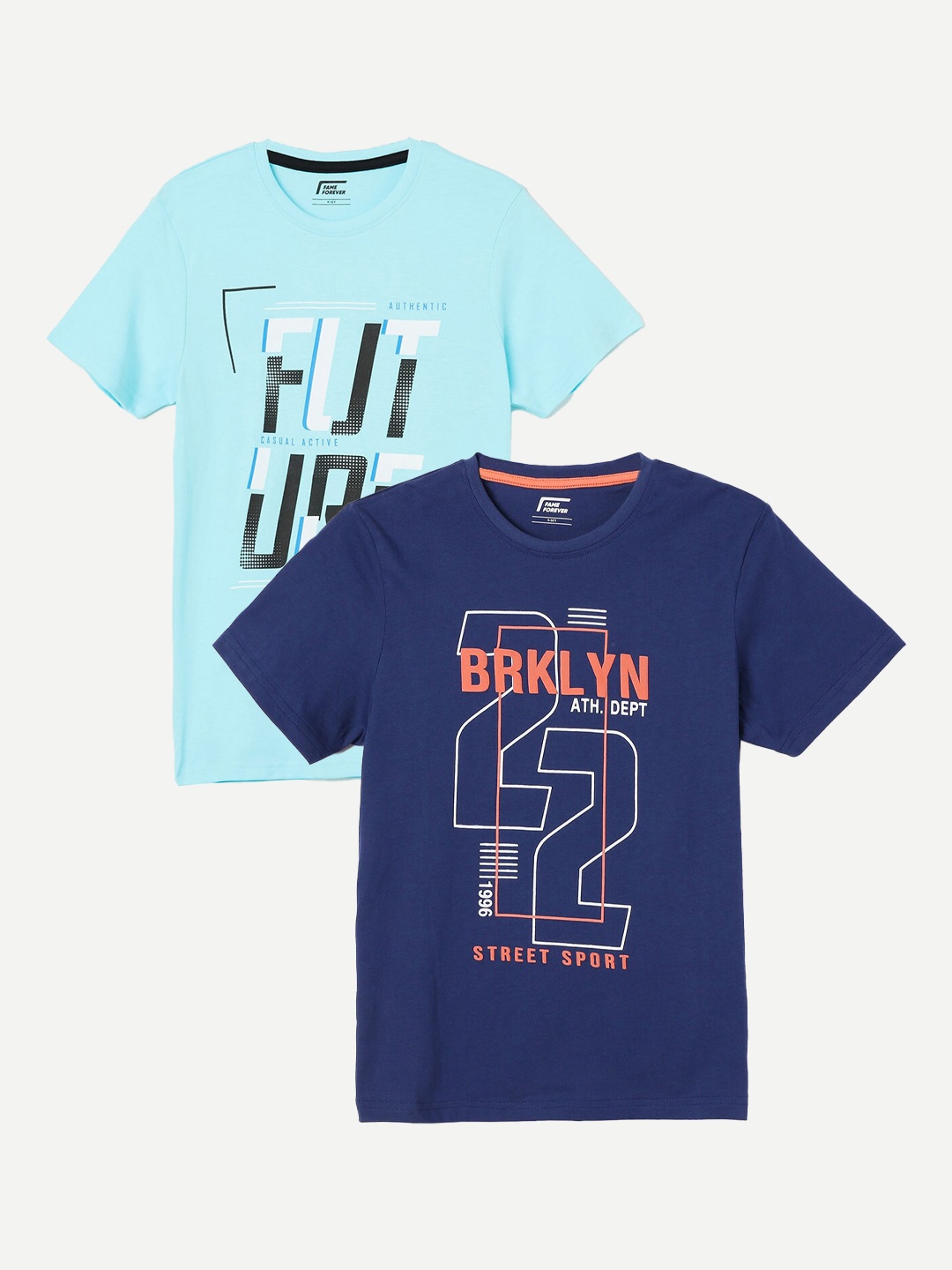 

Fame Forever by Lifestyle Boys Pack Of 2 Typography Printed Pure Cotton T-Shirts, Blue