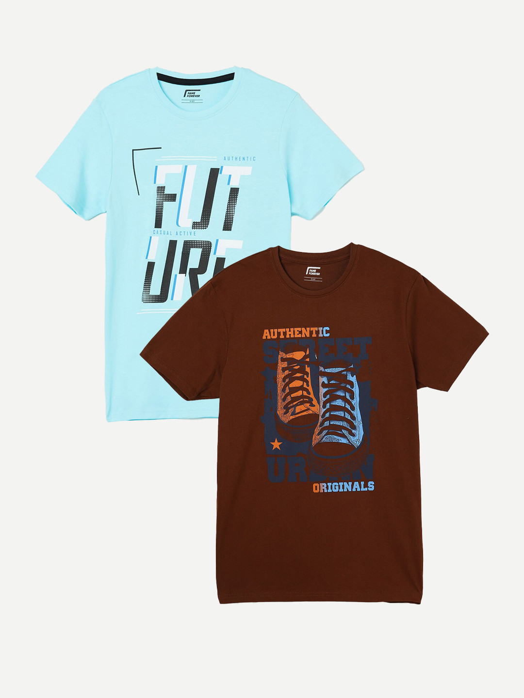 

Fame Forever by Lifestyle Boys Pack Of 2 Printed Pure Cotton T-Shirts, Brown