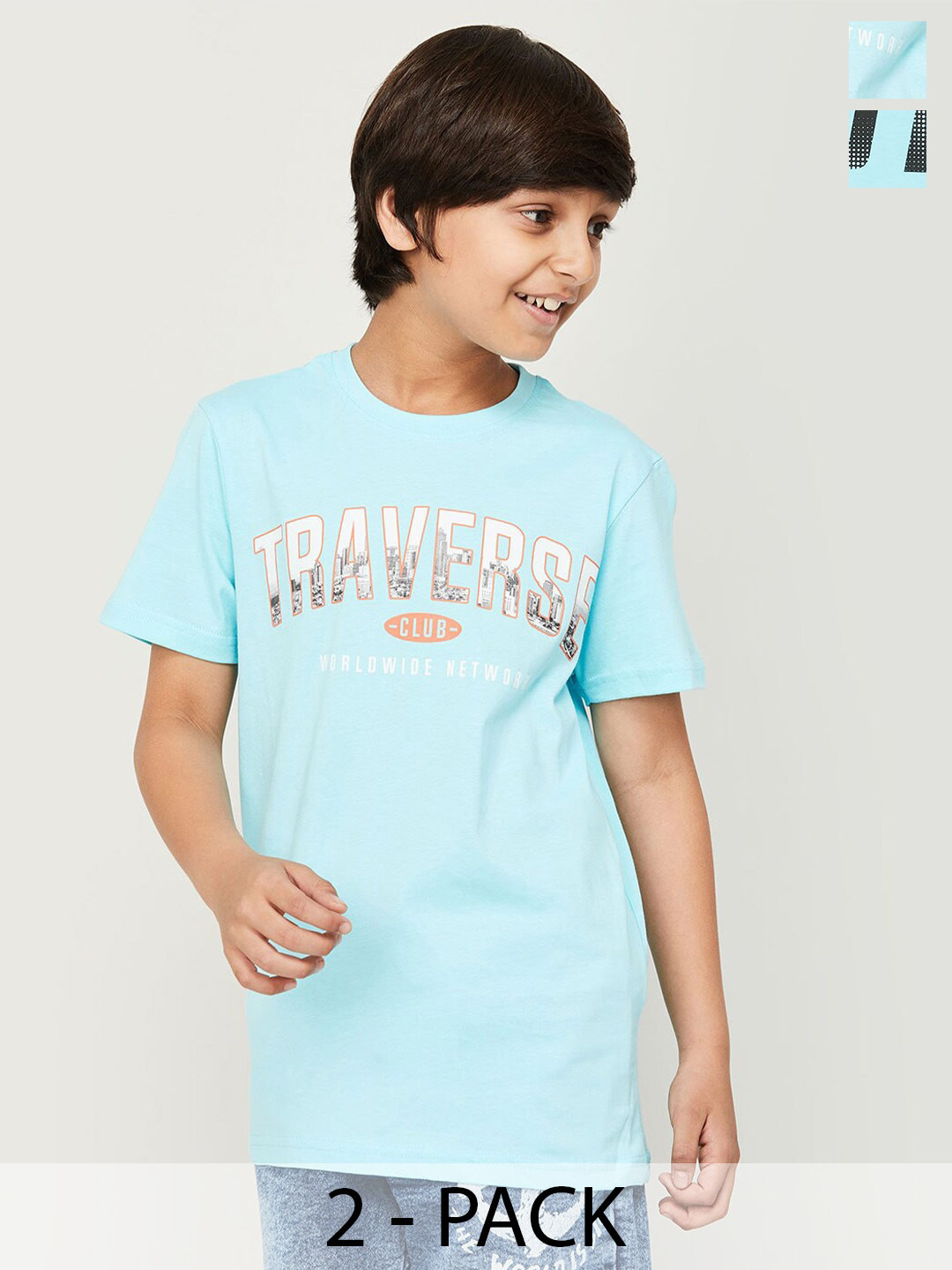 

Fame Forever by Lifestyle Boys Pack Of 2 Typography Printed Pure Cotton T-Shirts, Blue