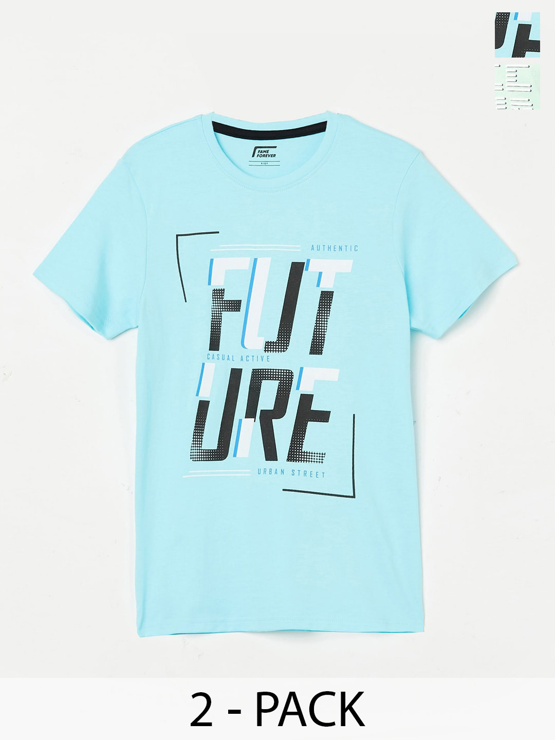 

Fame Forever by Lifestyle Boys Pack Of 2 Typography Printed Pure Cotton T-Shirts, Blue