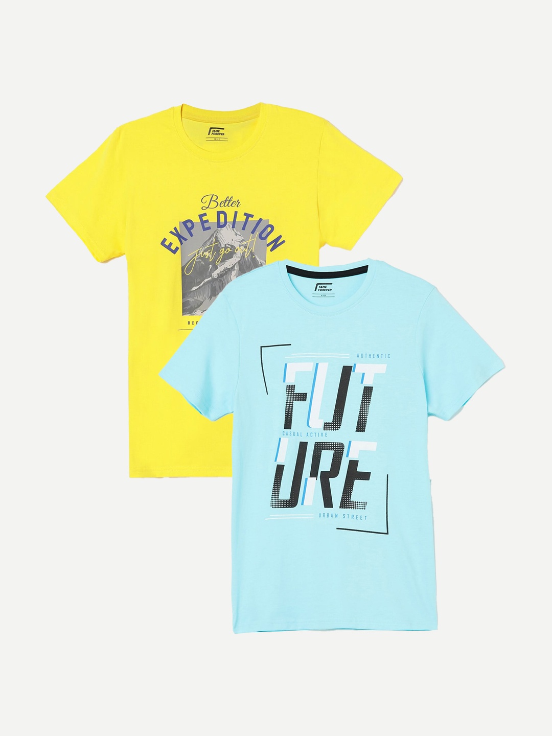 

Fame Forever by Lifestyle Boys Pack Of 2 Printed Pure Cotton T-Shirts, Blue
