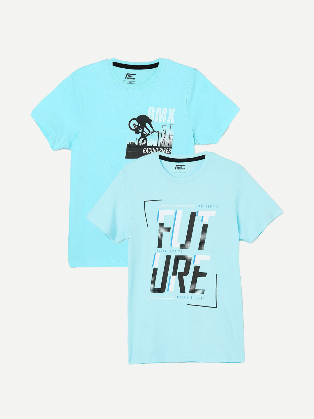 

Fame Forever by Lifestyle Boys Pack Of 2 Printed Pure Cotton T-Shirts, Blue