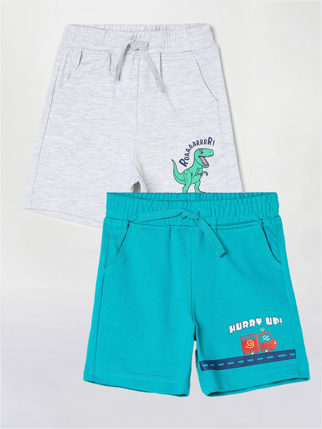 

Juniors by Lifestyle Boys Pack Of 2 Printed Pure Cotton Shorts, Turquoise blue