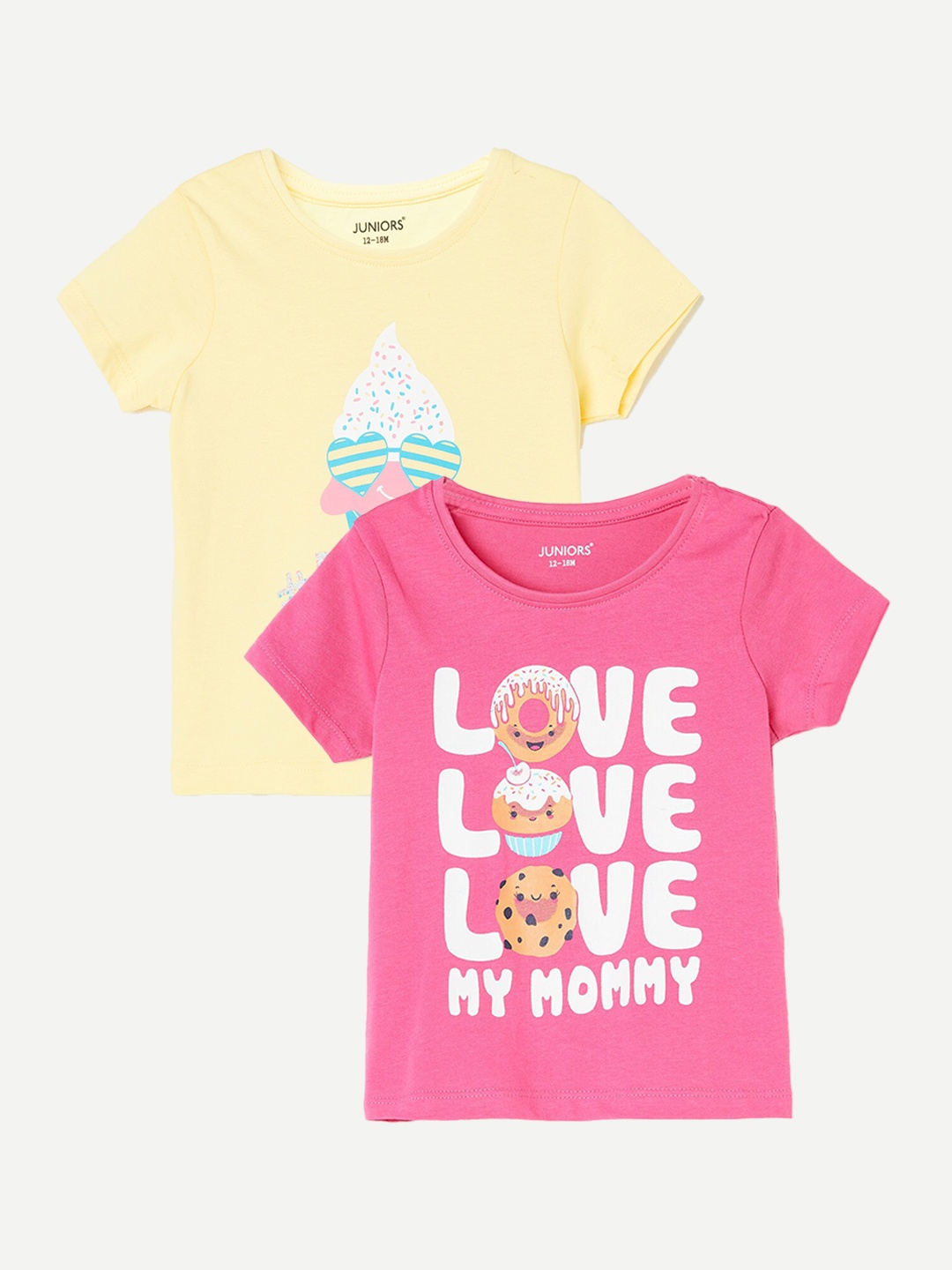 

Juniors by Lifestyle Girls Pack Of 2 Printed Cotton T-Shirts, Pink