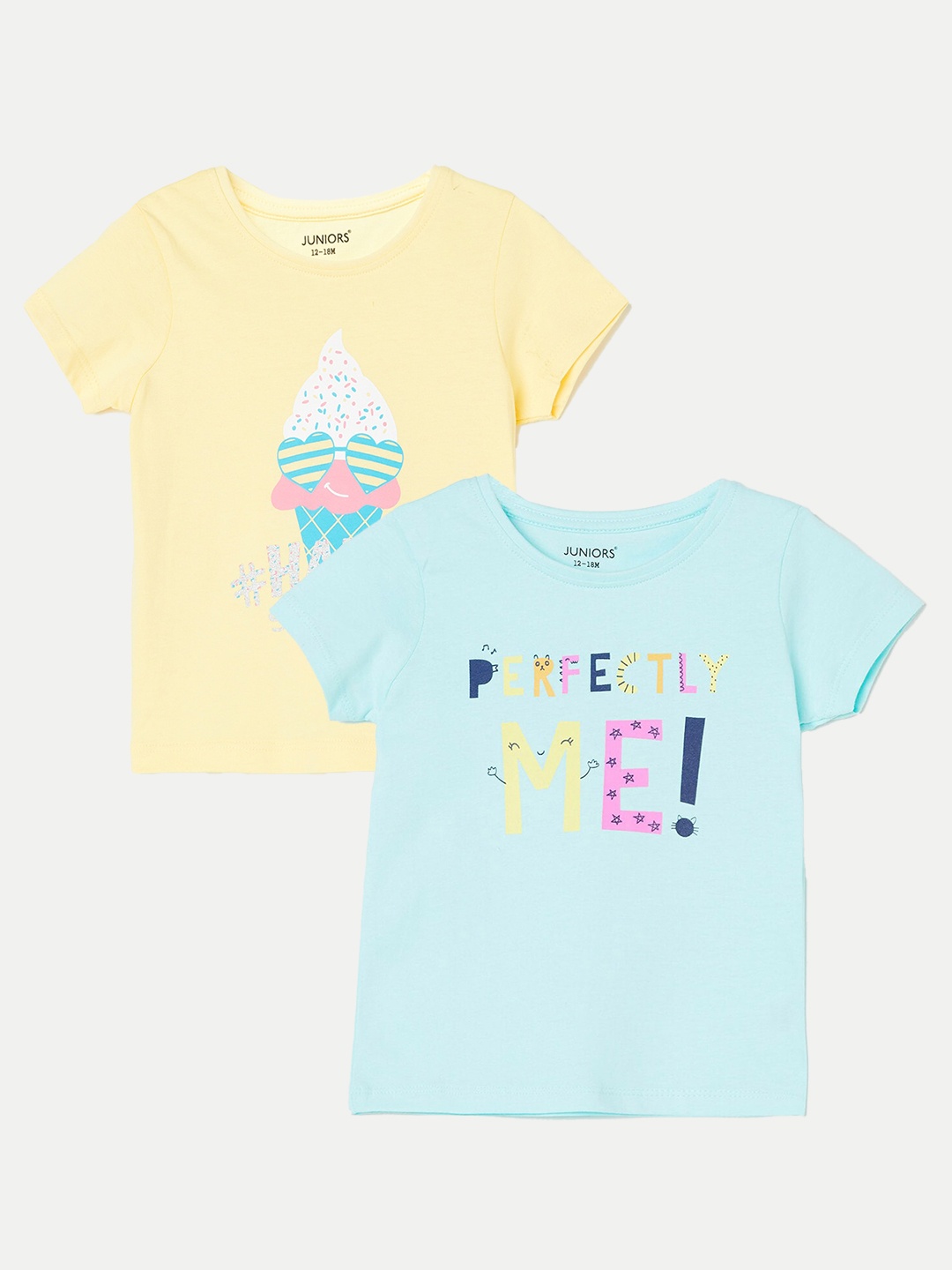 Juniors by Lifestyle Girls Pack Of 2 Printed Cotton T-Shirts, Blue
