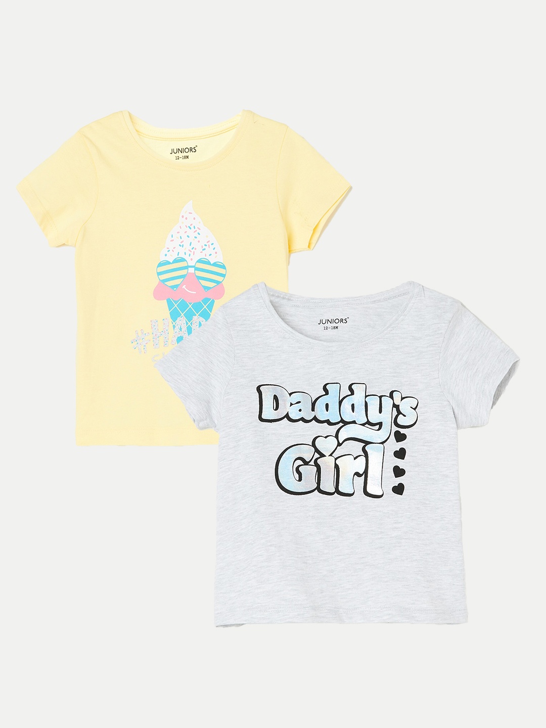 

Juniors by Lifestyle Girls Pack Of 2 Printed Cotton T-Shirts, Grey