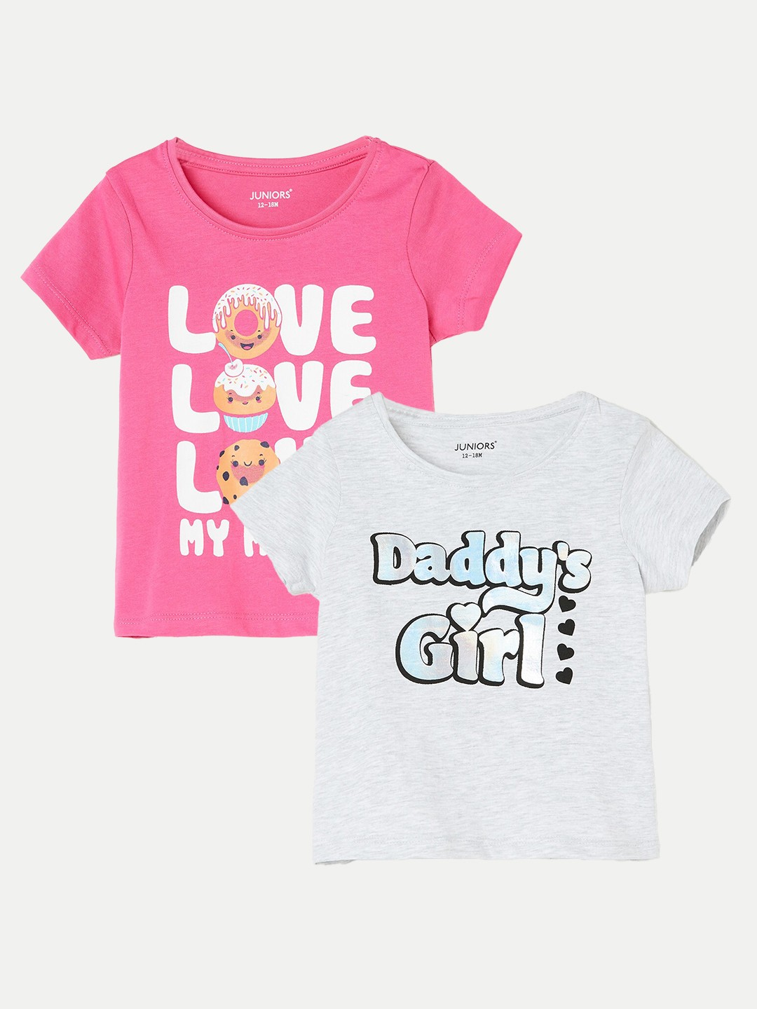 

Juniors by Lifestyle Girls Pack Of 2 Printed Pure Cotton T-Shirts, Grey