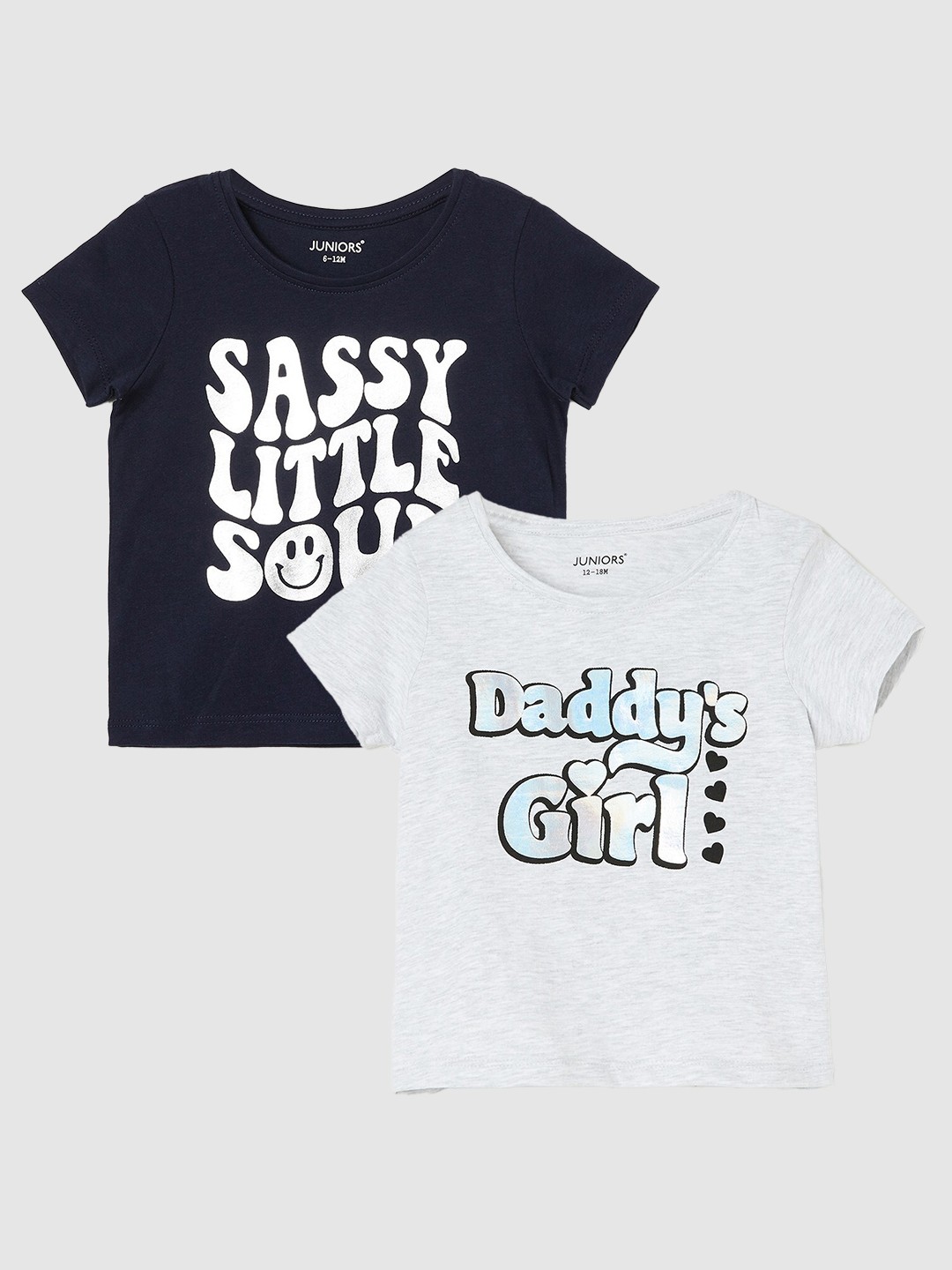 

Juniors by Lifestyle Girls Pack Of 2 Typography Printed Cotton T-Shirt, Grey