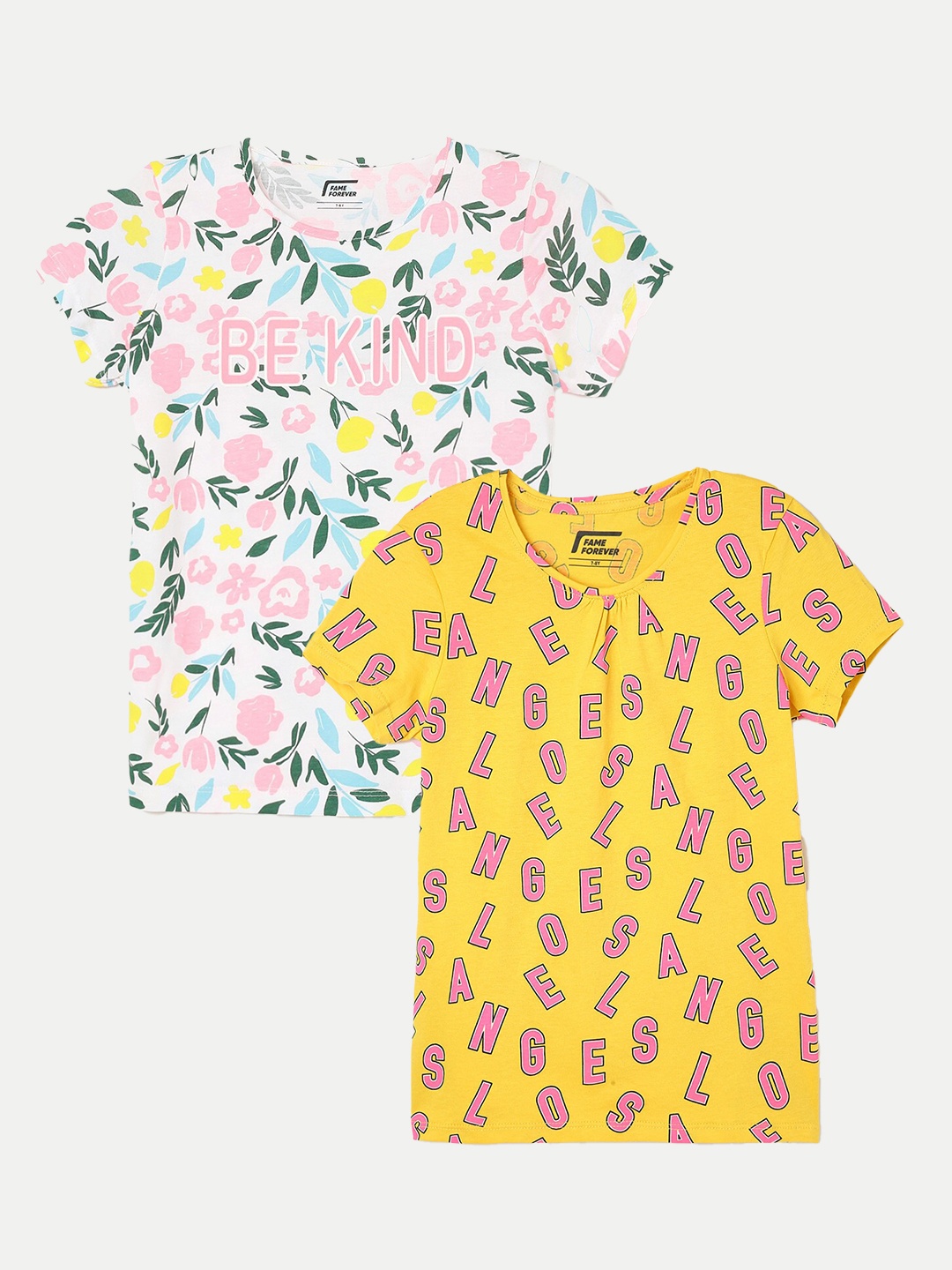 

Fame Forever by Lifestyle Girls Pack of 2 Printed Pure Cotton T-Shirt, Yellow