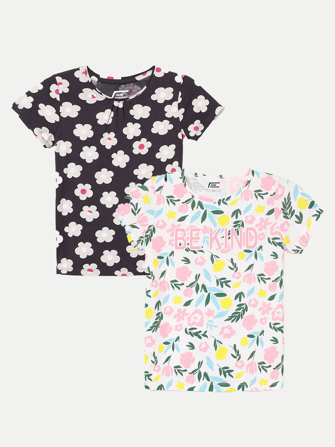 

Fame Forever by Lifestyle Girls Pack Of 2 Printed Cotton T-Shirt, White