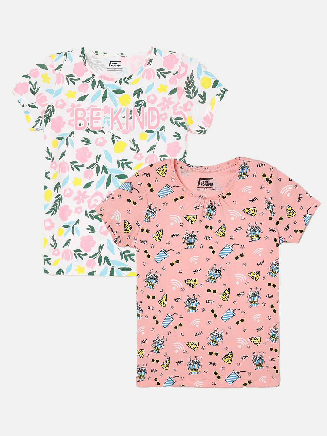 

Fame Forever by Lifestyle Girls Pack Of 2 Printed Cotton T-Shirt, Peach