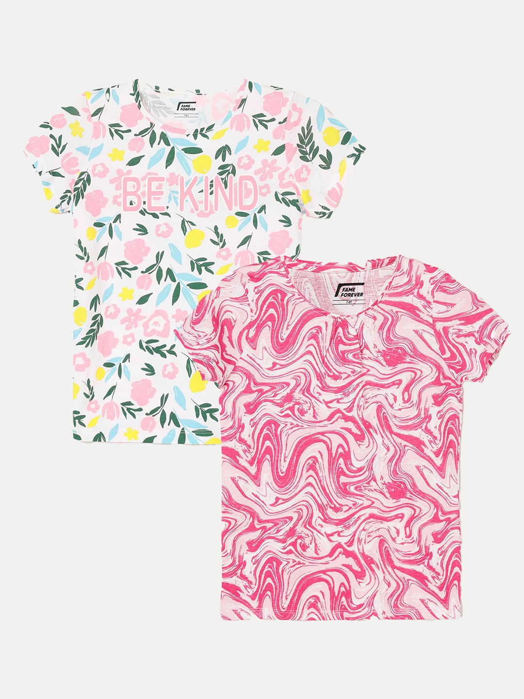 

Fame Forever by Lifestyle Girls Pack Of 2 Printed Cotton T-Shirt, Pink