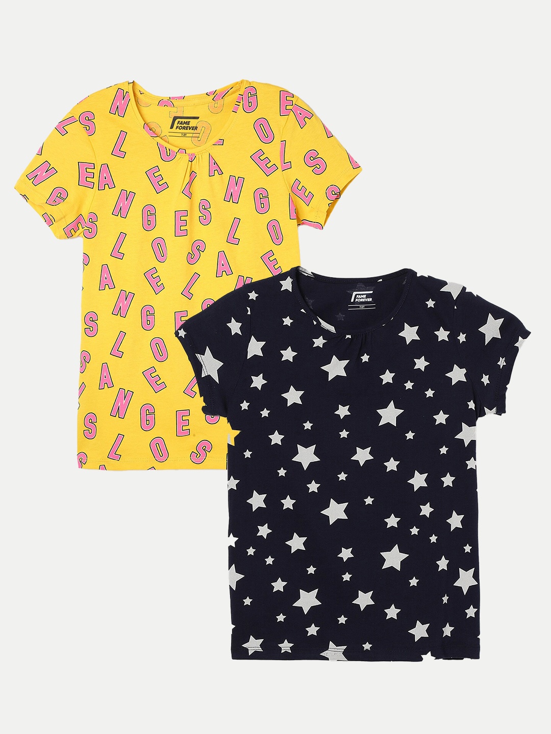 

Fame Forever by Lifestyle Girls Pack Of 2 Printed Cotton T-Shirt, Navy blue