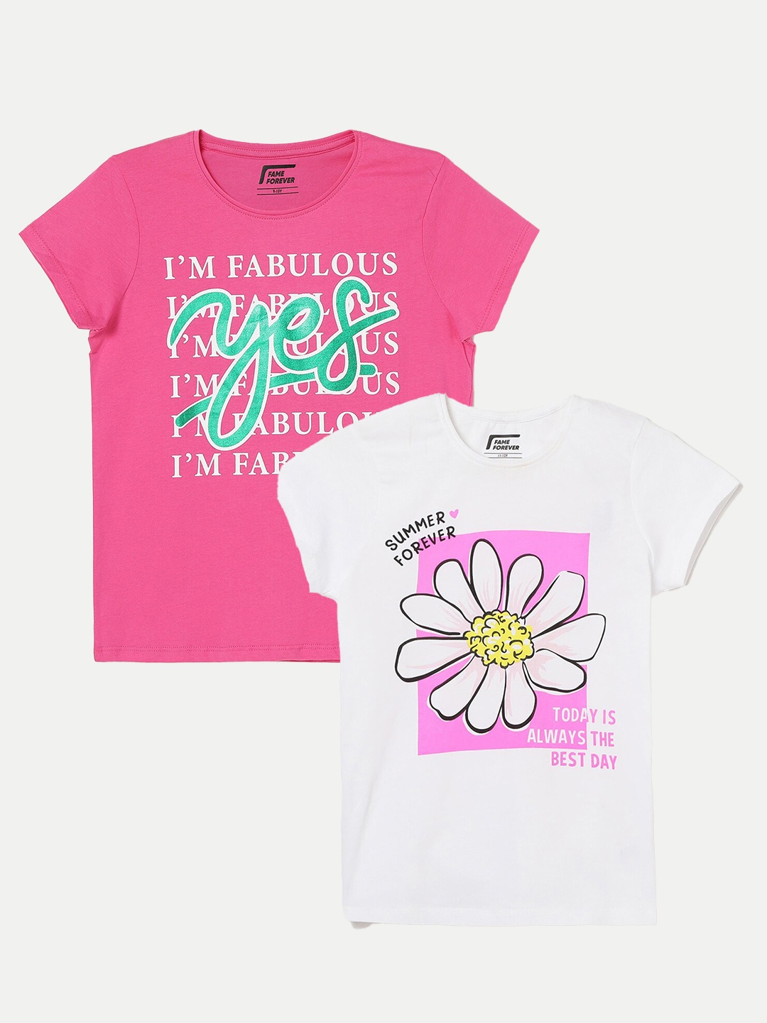 

Fame Forever by Lifestyle Girls Pack Of 2 Printed Pure Cotton T-Shirt, White
