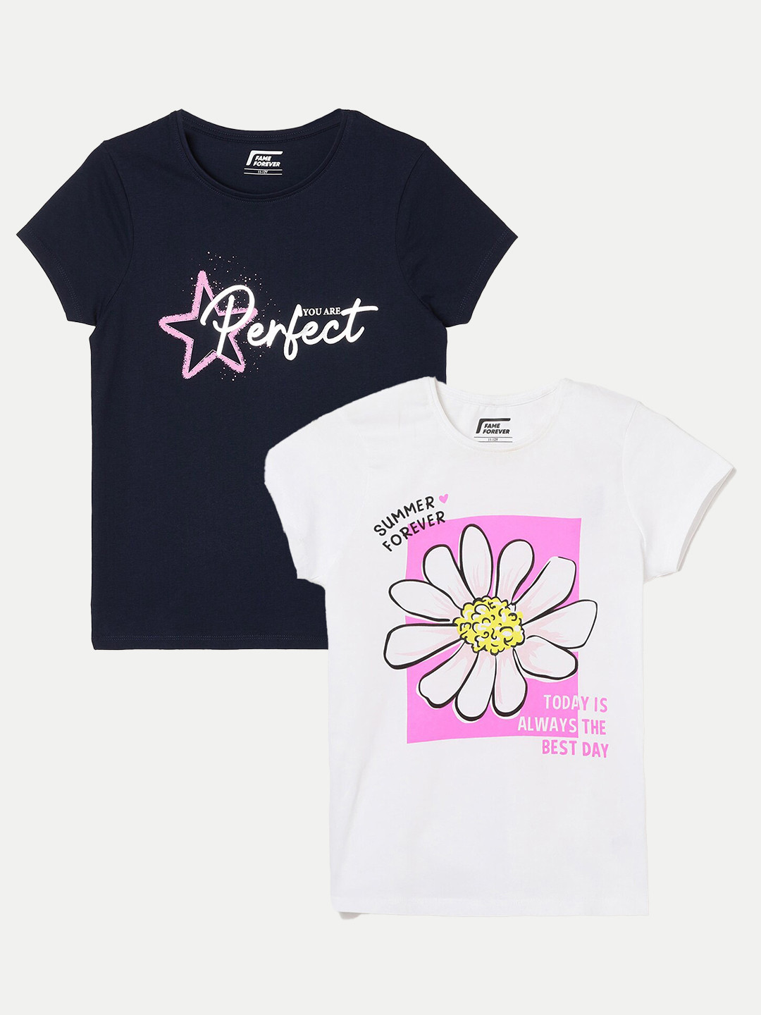 

Fame Forever by Lifestyle Girls Pack Of 2 Printed Pure Cotton T-Shirt, White