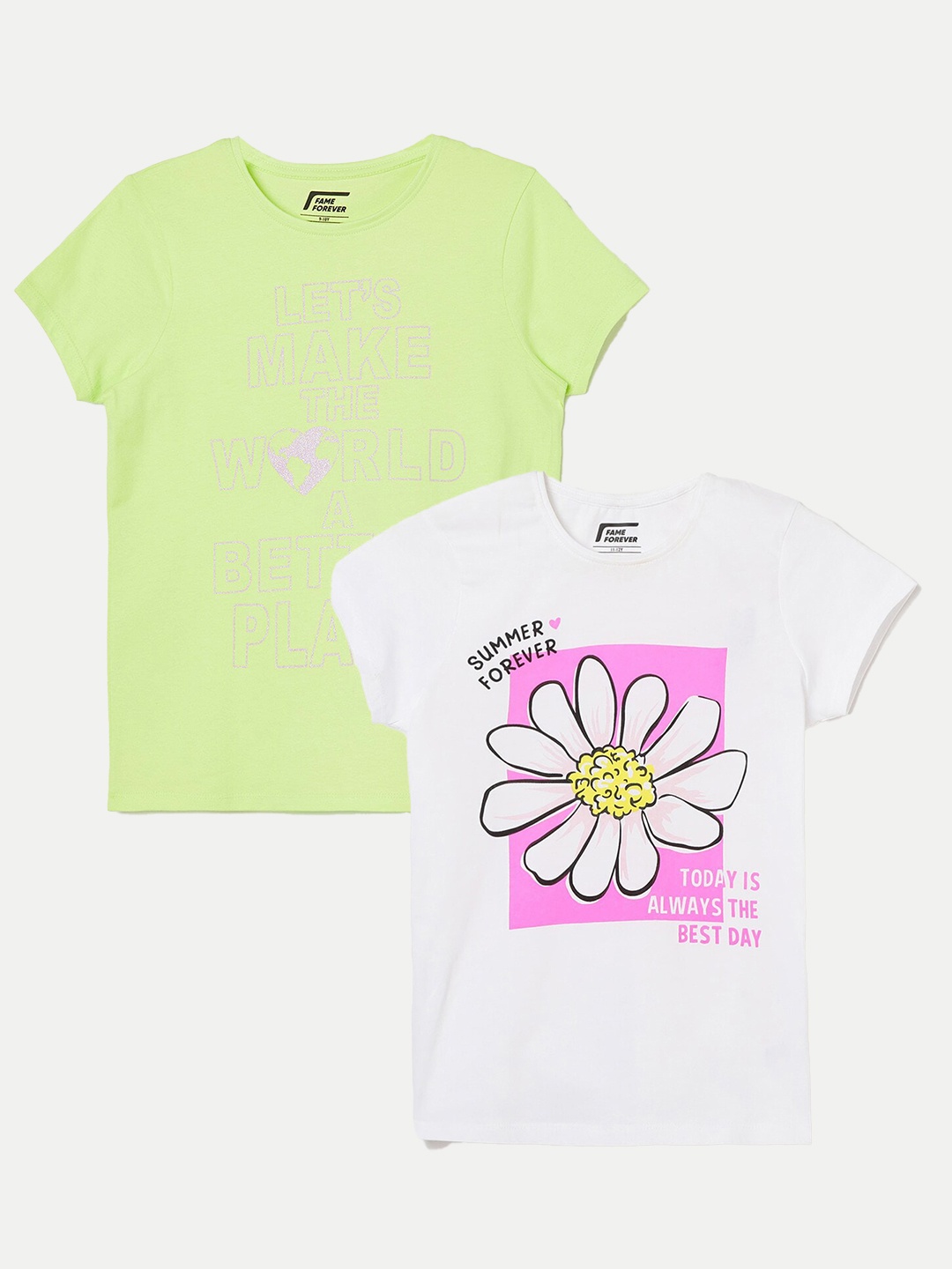 

Fame Forever by Lifestyle Girls Pack Of 2 Printed Pure Cotton T-Shirt, White