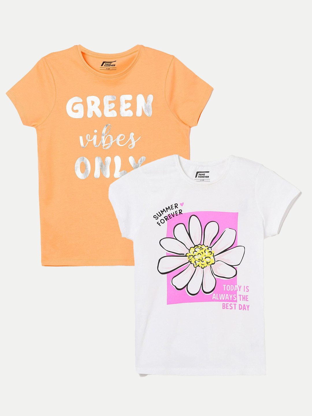 

Fame Forever by Lifestyle Girls Pack Of 2 Printed Pure Cotton T-Shirt, White