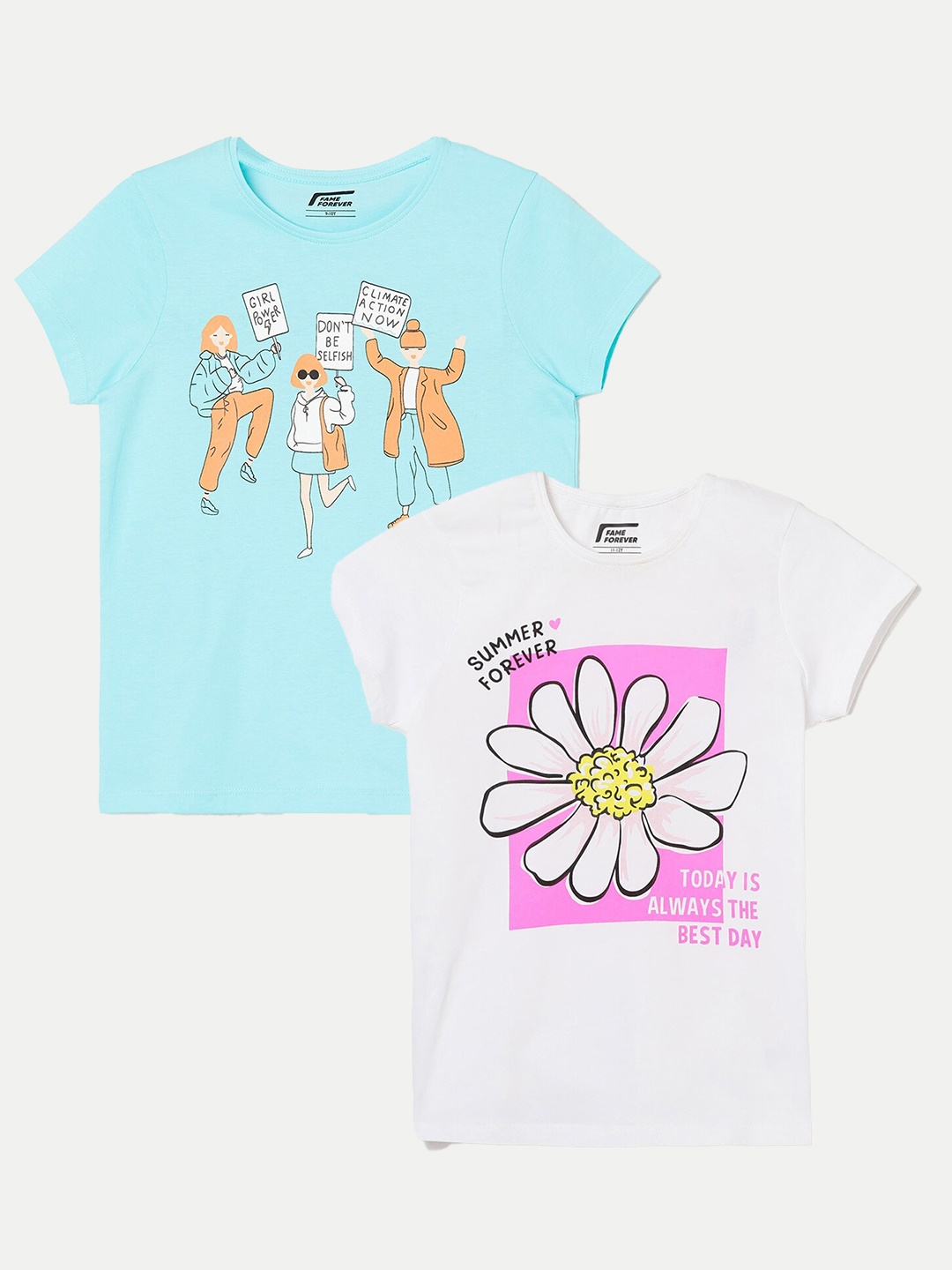 

Fame Forever by Lifestyle Girls Pack Of 2 Printed Pure Cotton T-Shirt, White