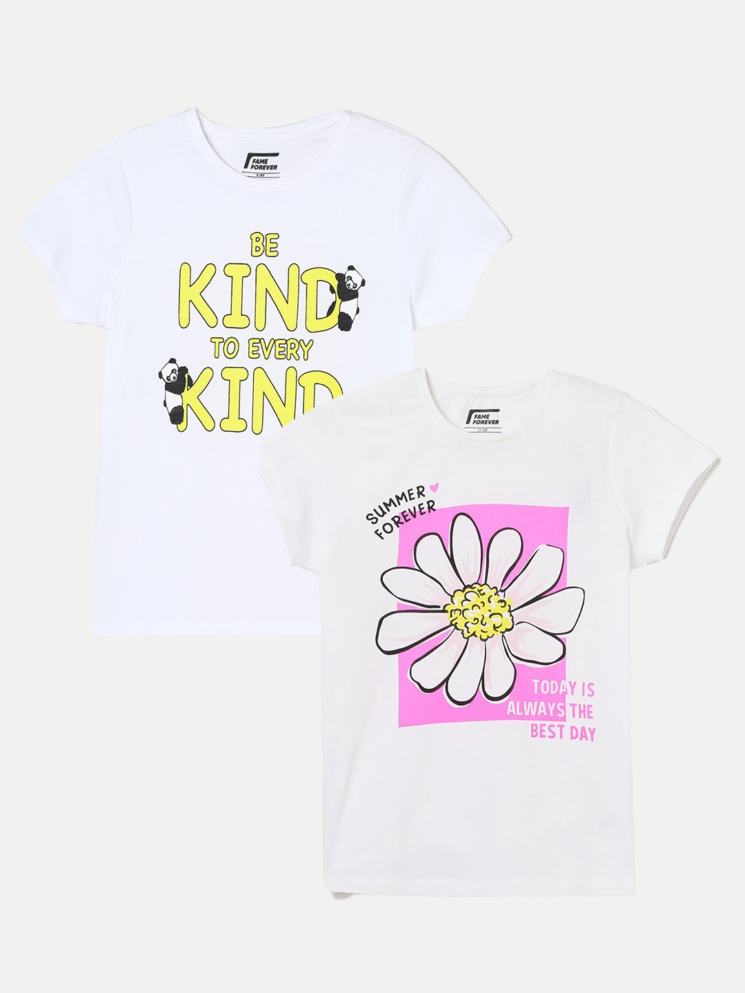 

Fame Forever by Lifestyle Girls Pack Of 2 Printed Pure Cotton T-Shirt, White