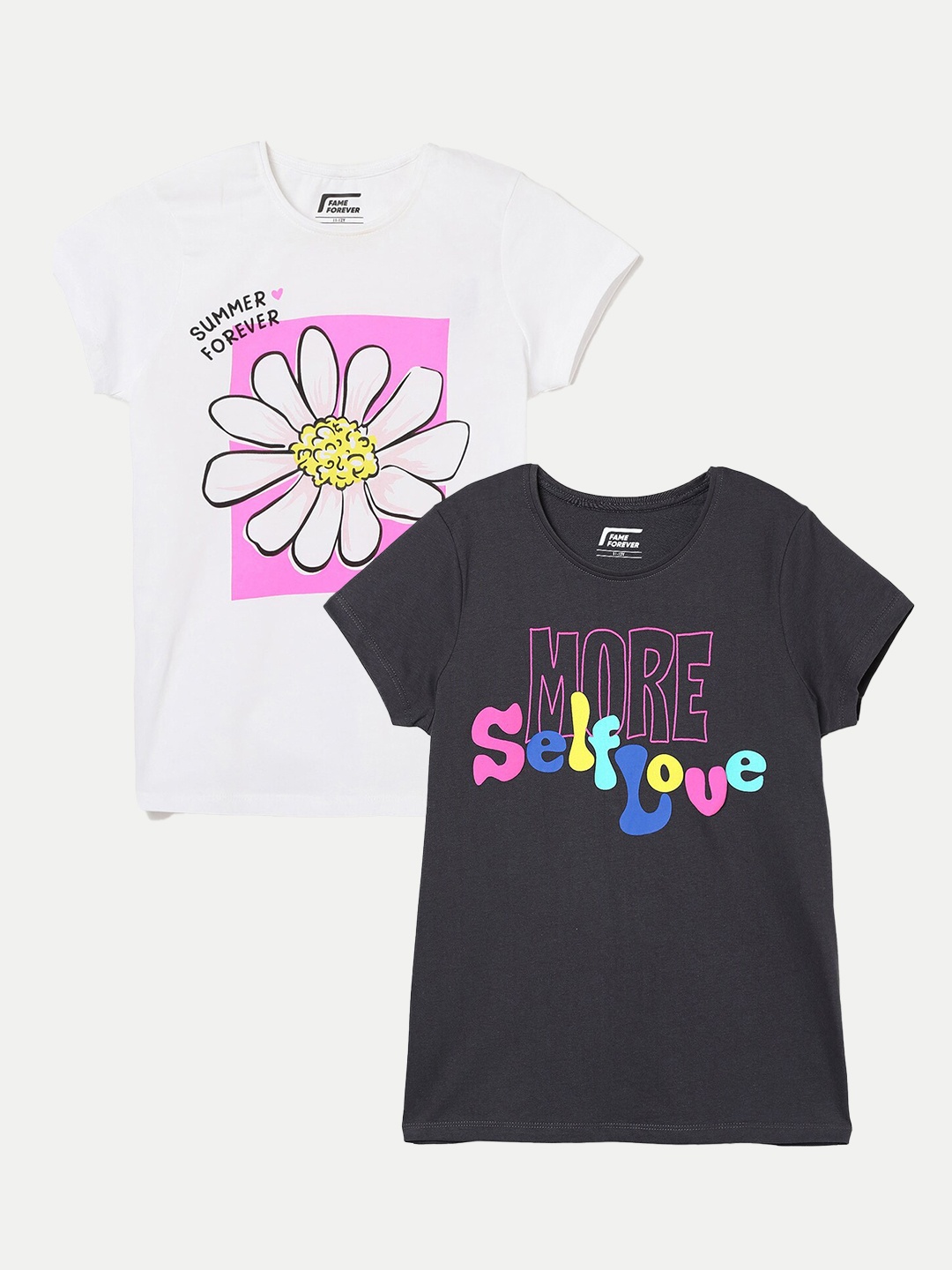 

Fame Forever by Lifestyle Girls Pack Of 2 Printed Cotton T-Shirt, Grey