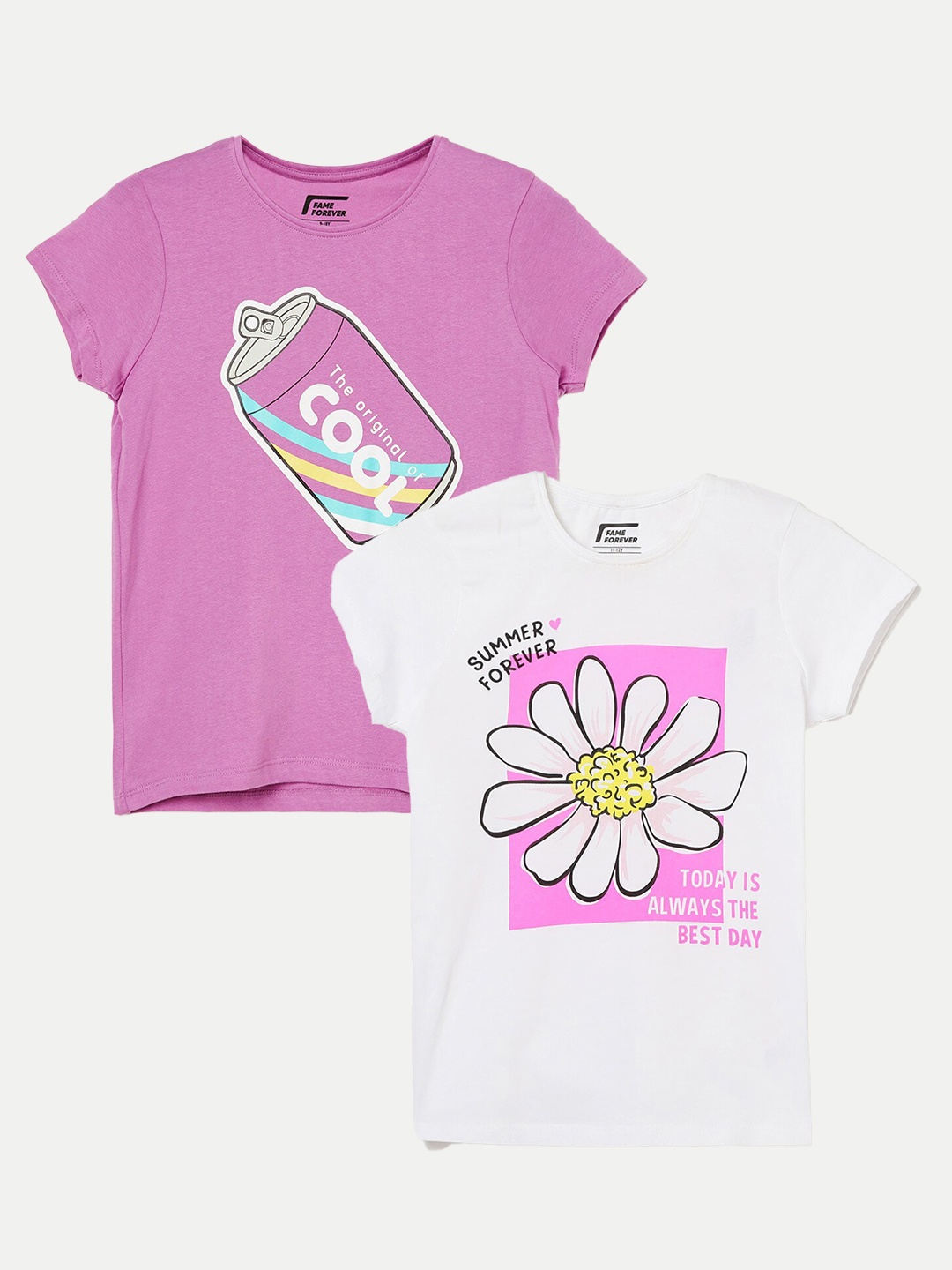 

Fame Forever by Lifestyle Girls Pack of 2 Printed Cotton T-Shirt, White