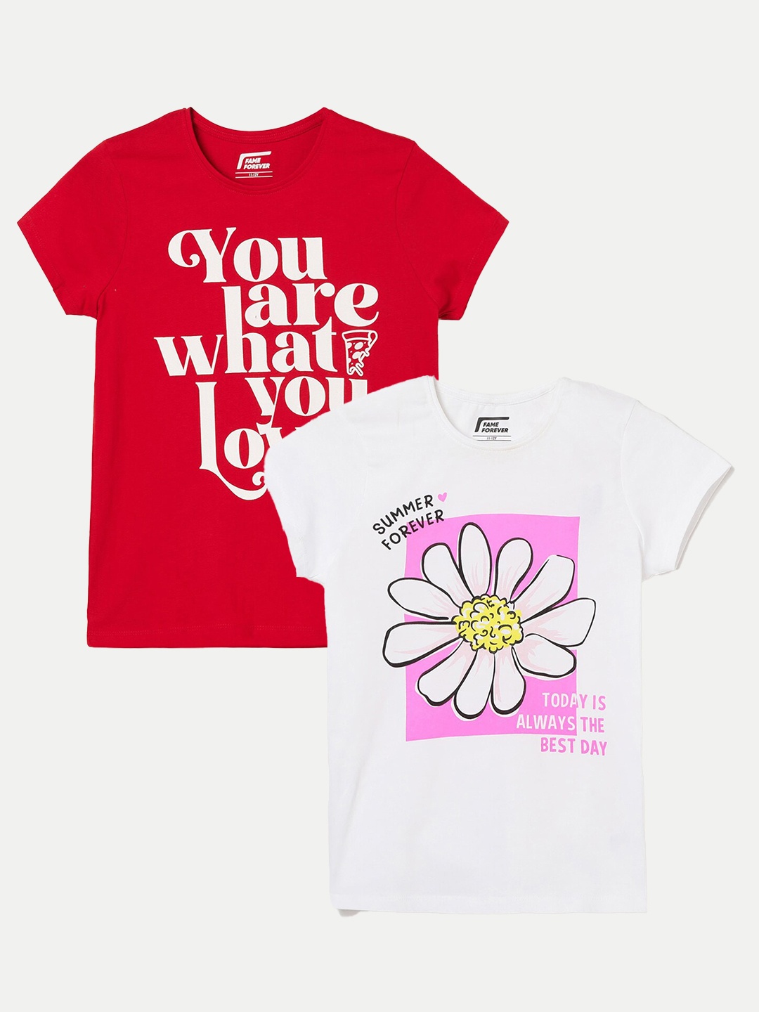 

Fame Forever by Lifestyle Girls Pack of 2 Printed Cotton T-Shirt, White
