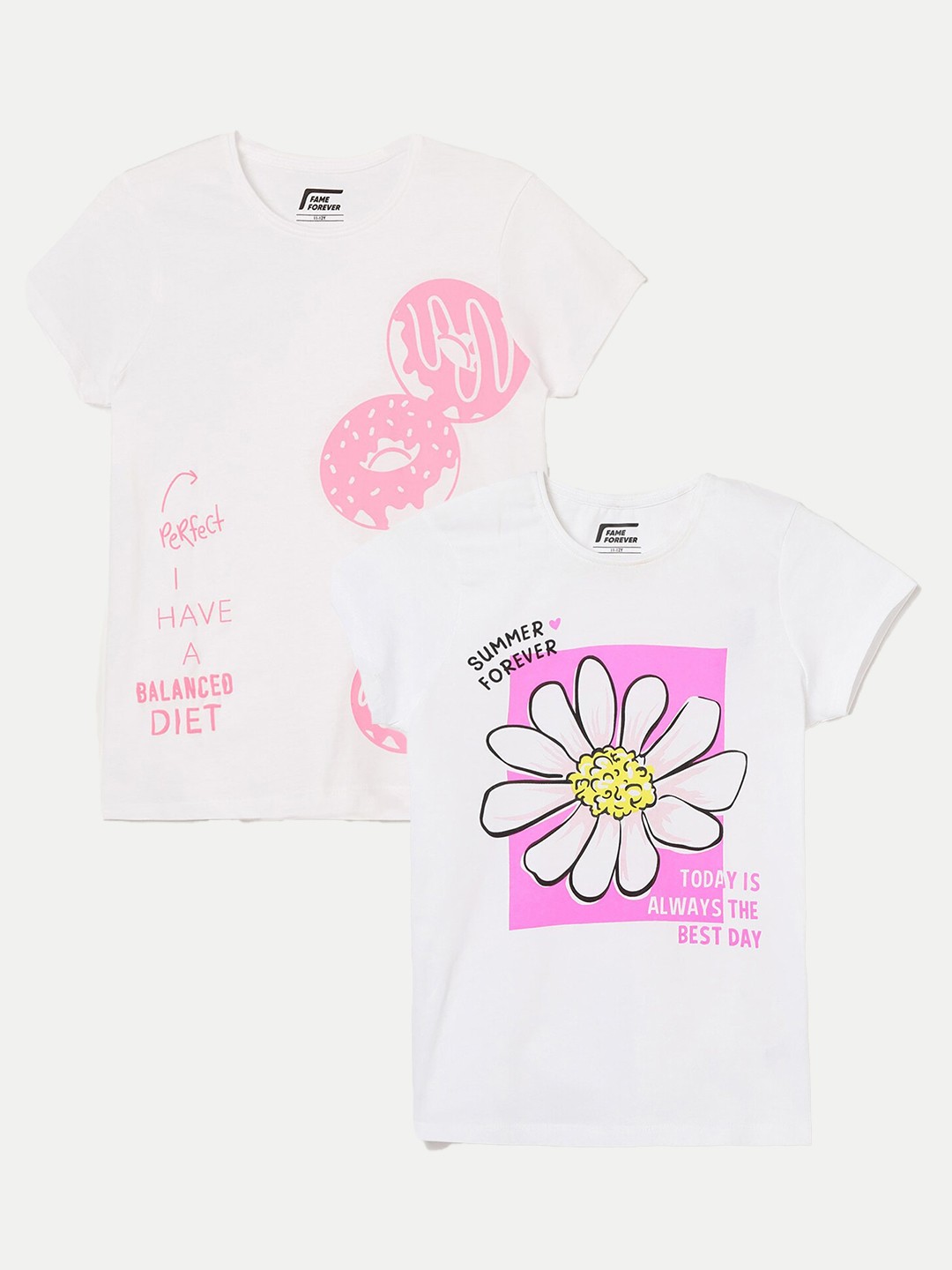 

Fame Forever by Lifestyle Girls Pack of 2 Printed Cotton T-Shirt, White