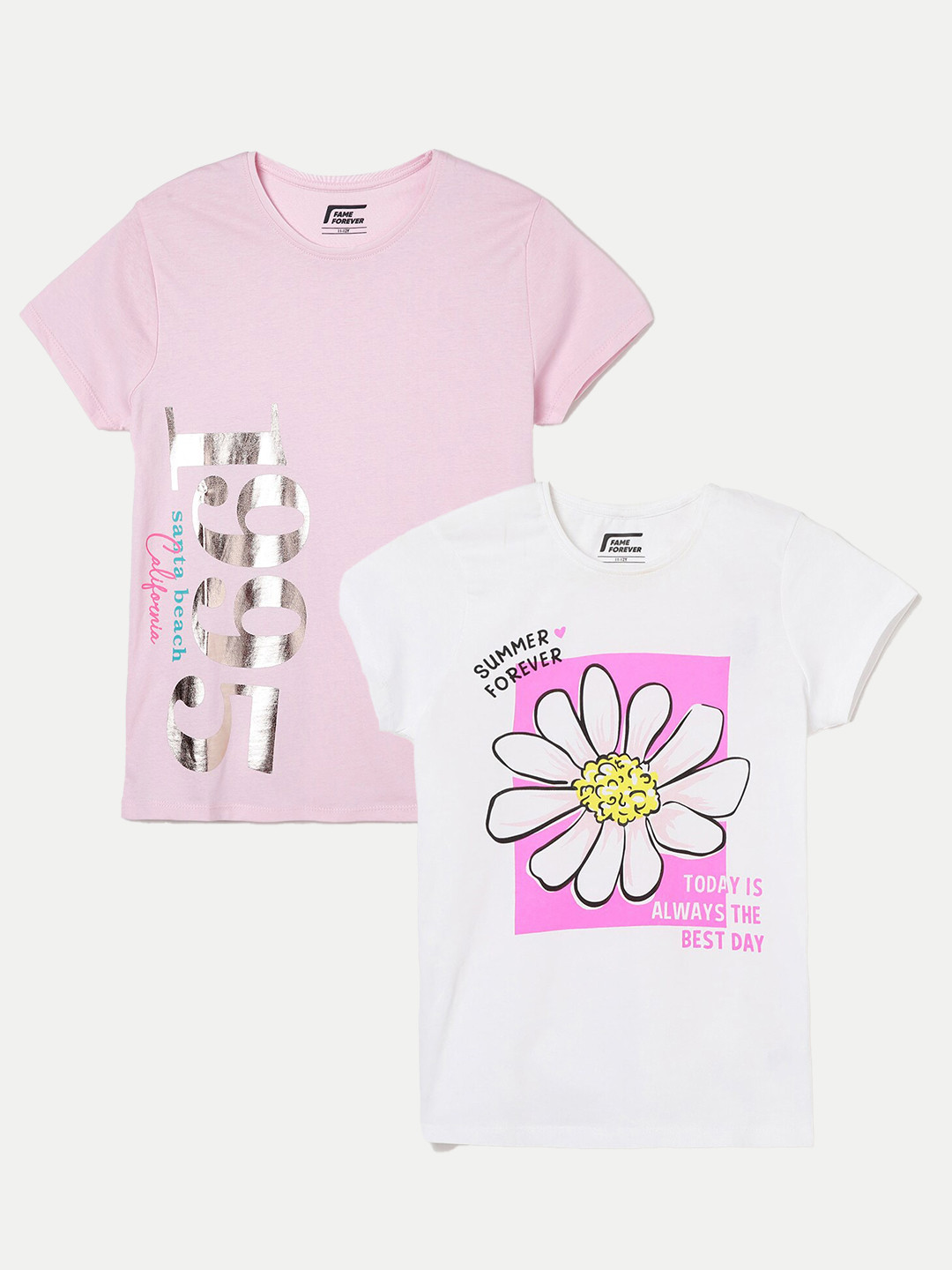 

Fame Forever by Lifestyle Girls Pack of 2 Printed Cotton T-Shirt, White