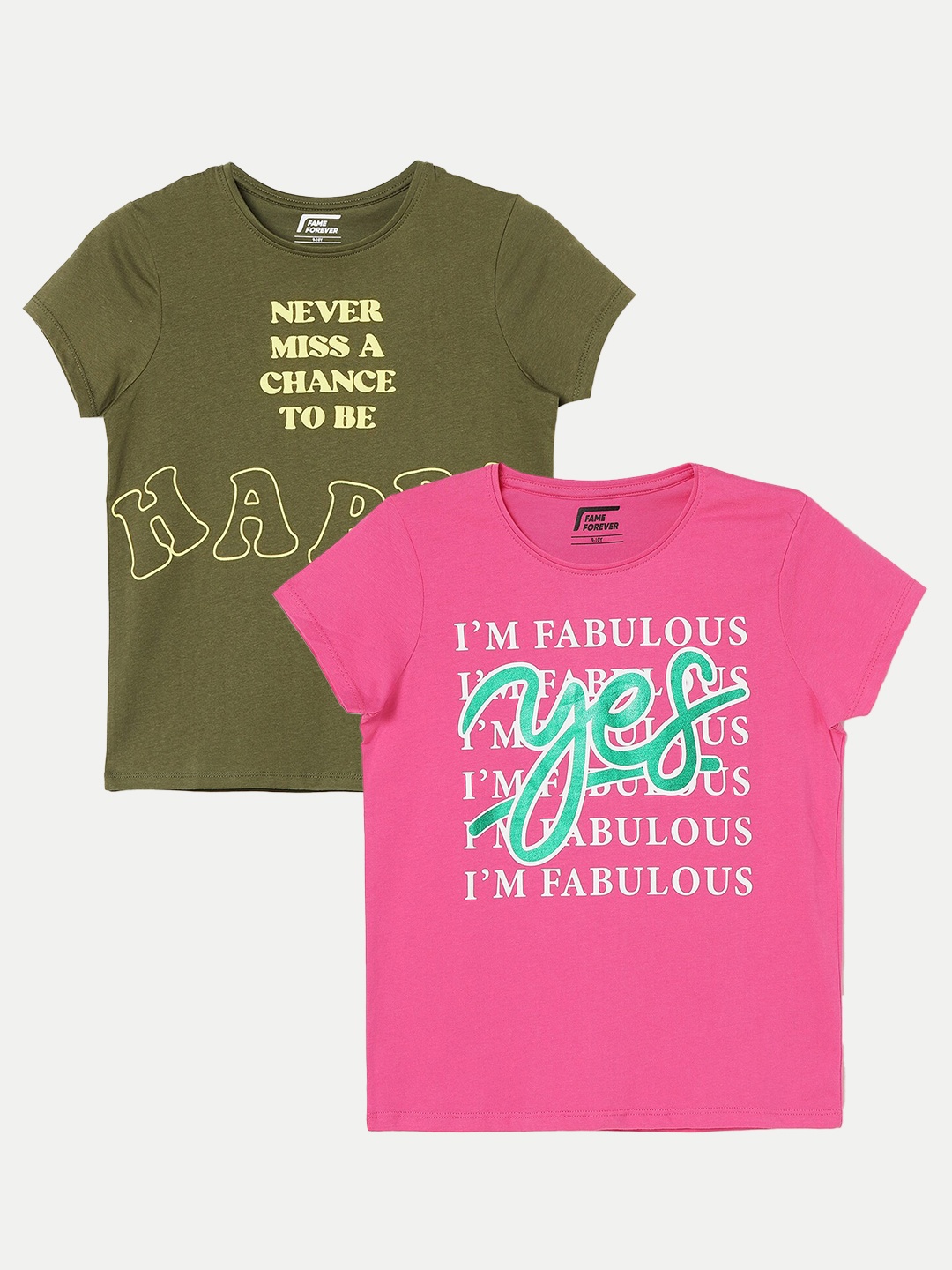 

Fame Forever by Lifestyle Girls Pack of 2 Typography Printed Cotton T-Shirt, Pink