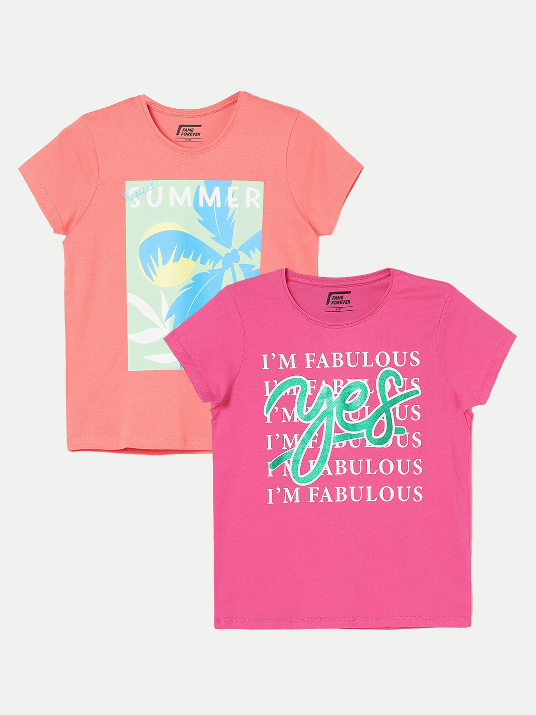 

Fame Forever by Lifestyle Girls Pack of 2 Typography Printed Cotton T-Shirt, Pink