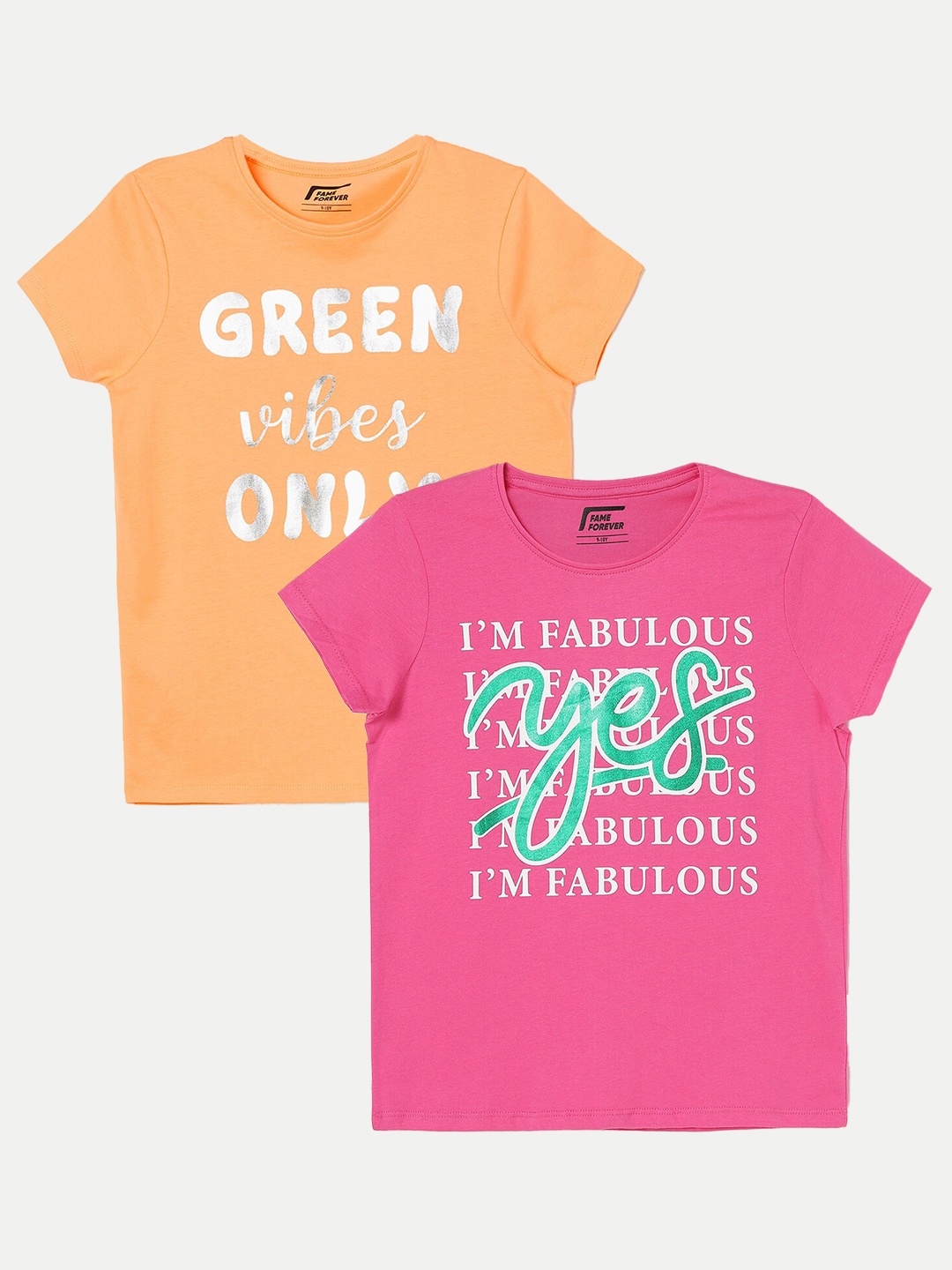 

Fame Forever by Lifestyle Girls Pack of 2 Typography Printed Cotton T-Shirt, Pink