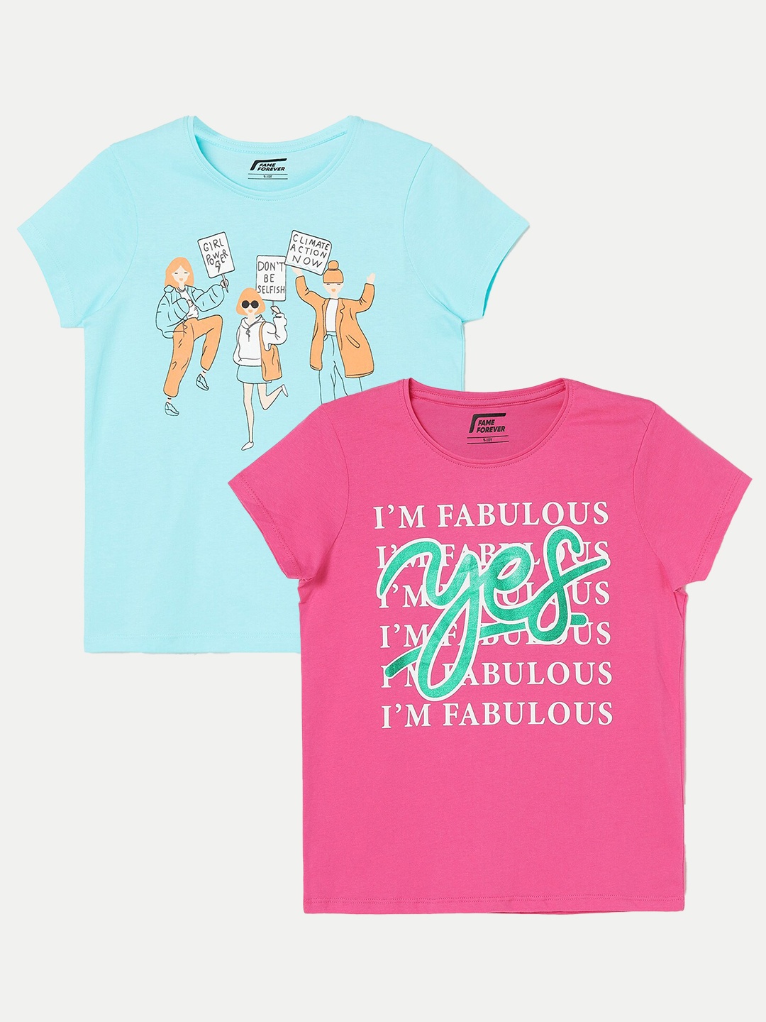 

Fame Forever by Lifestyle Girls Pack of 2 Typography Printed Cotton T-Shirt, Pink