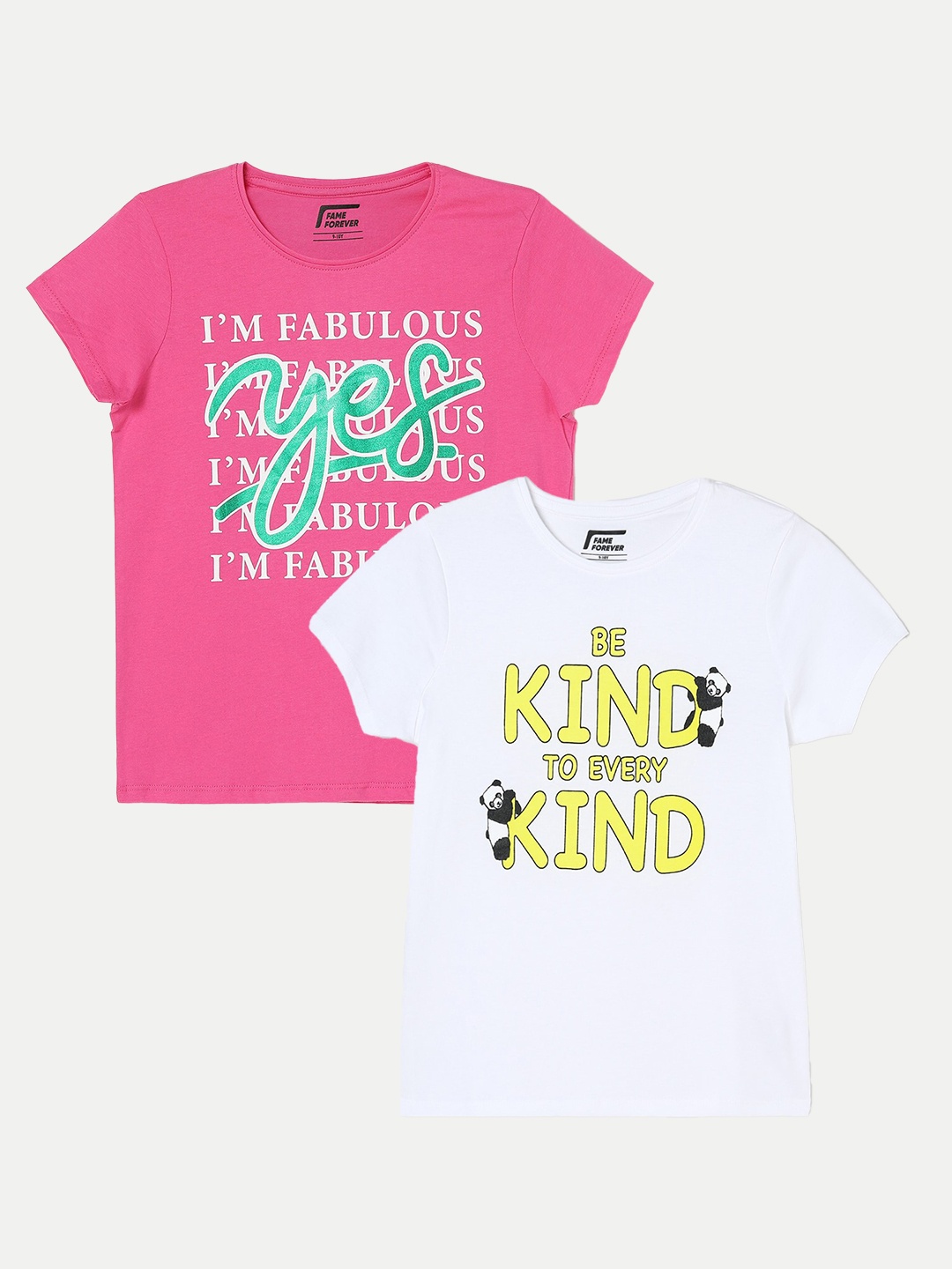 

Fame Forever by Lifestyle Girls Pack of 2 Typography Printed Cotton T-Shirt, White