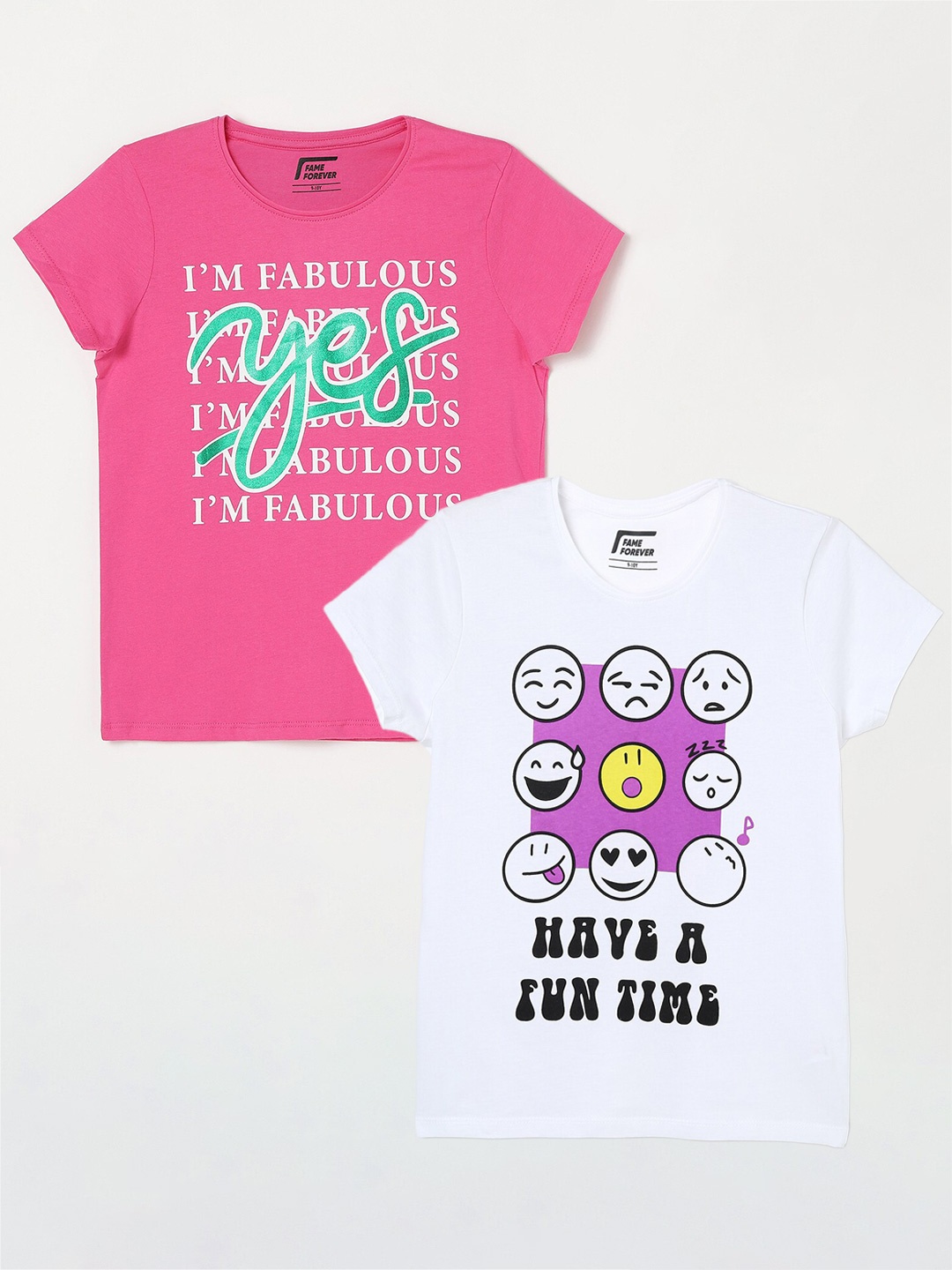 

Fame Forever by Lifestyle Girls Pack of 2 Printed Cotton T-Shirt, White